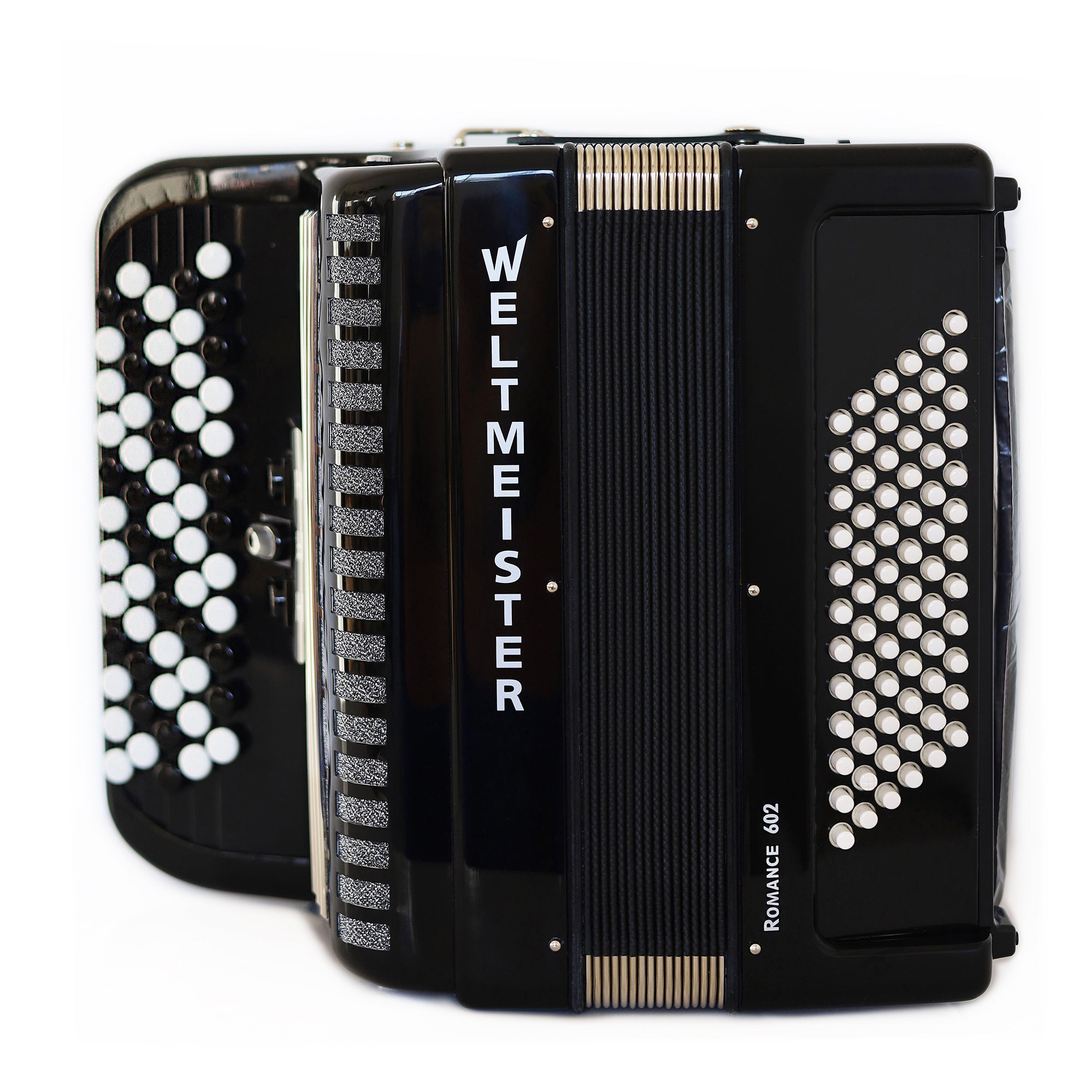 NEW Weltmeister Romance 602 Button Accordion, made in Germany, 72 Bass buttons, Lightweight Accordion B-Gripp, Black, Straps and Case, Item Location USA