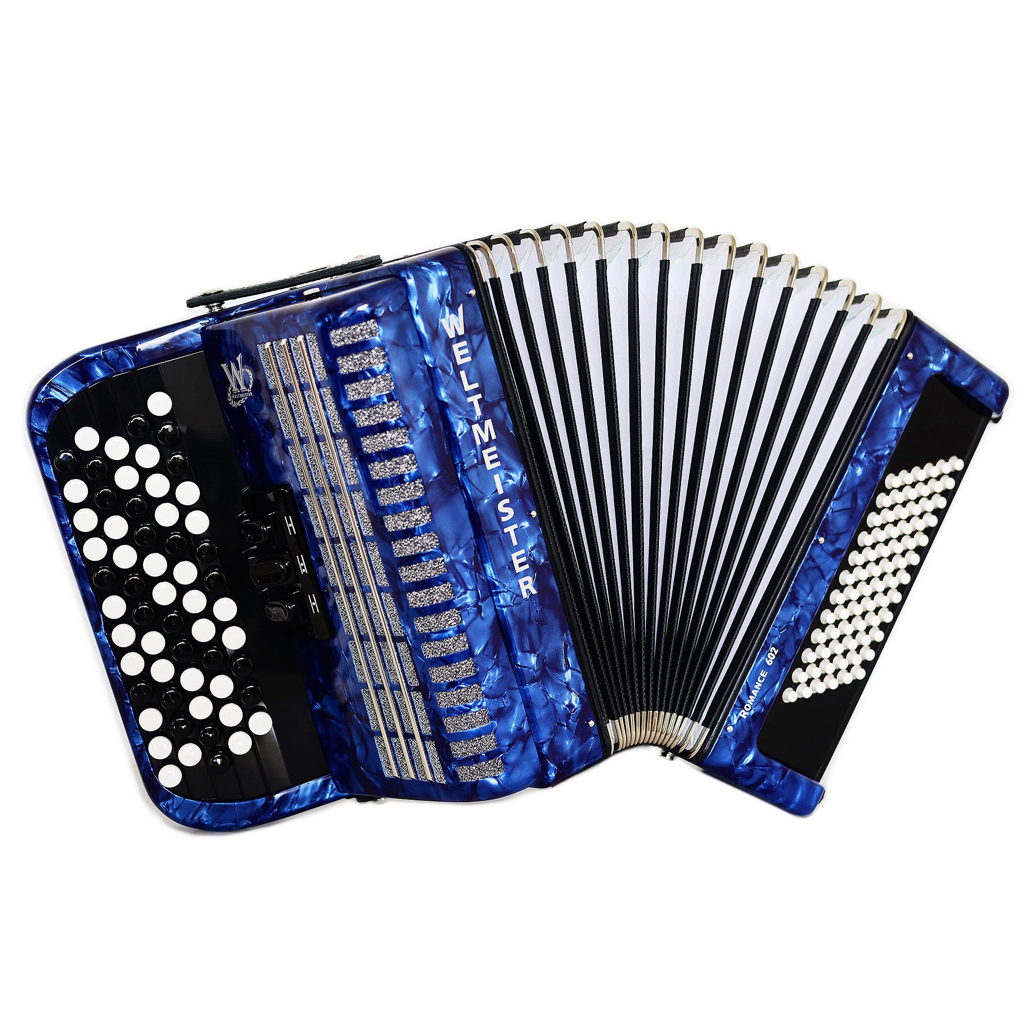 NEW Weltmeister Romance 602 Button Accordion, made in Germany, 72 Bass buttons, Lightweight Accordion B-Gripp, Blue, Straps and Case, Shipping from USA