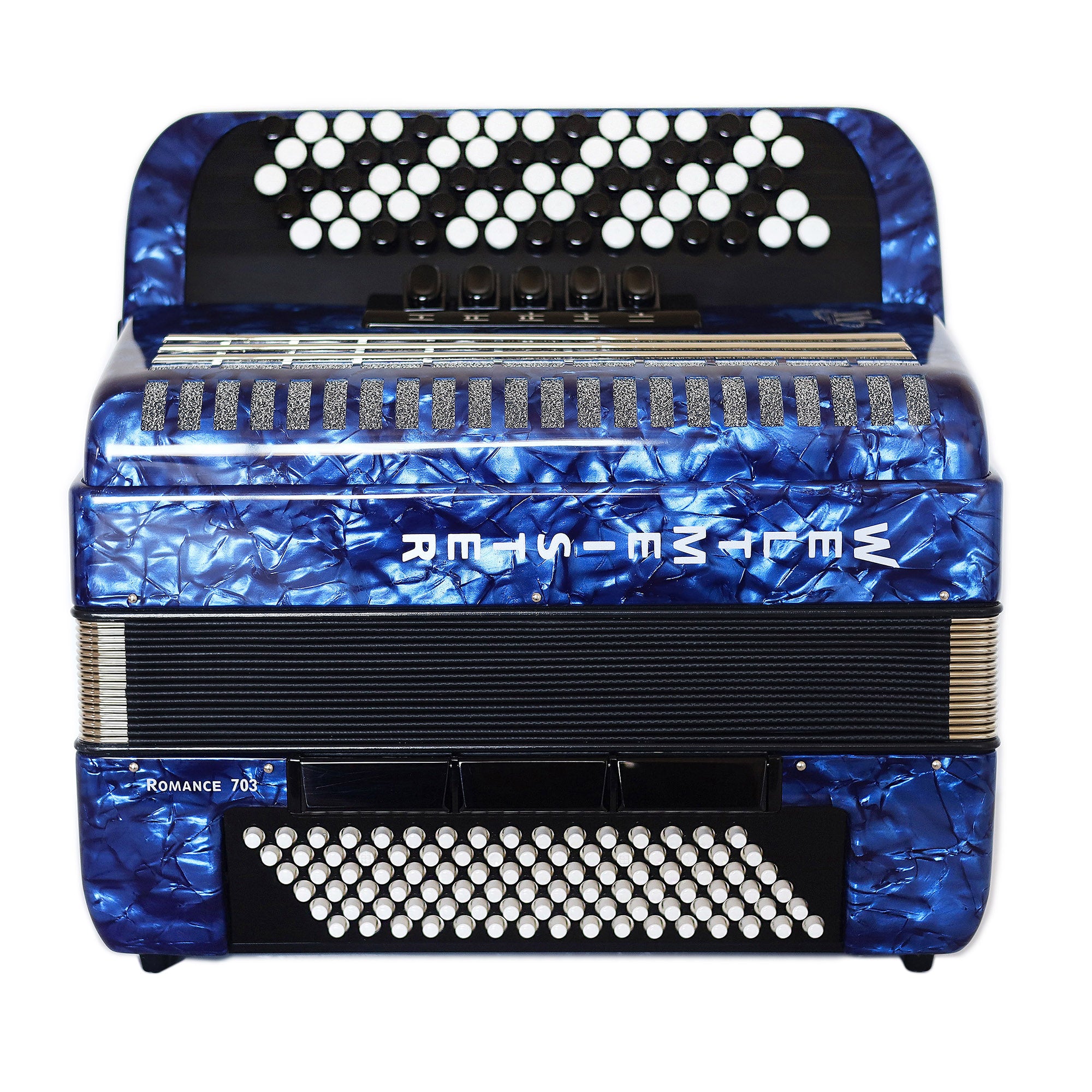 NEW Weltmeister Romance 703 5 Rows Chromatic Button Accordion, made in Germany, 96 Bass buttons, B-Gripp, Blue Pearl, incl. Straps and Case, Item Location USA