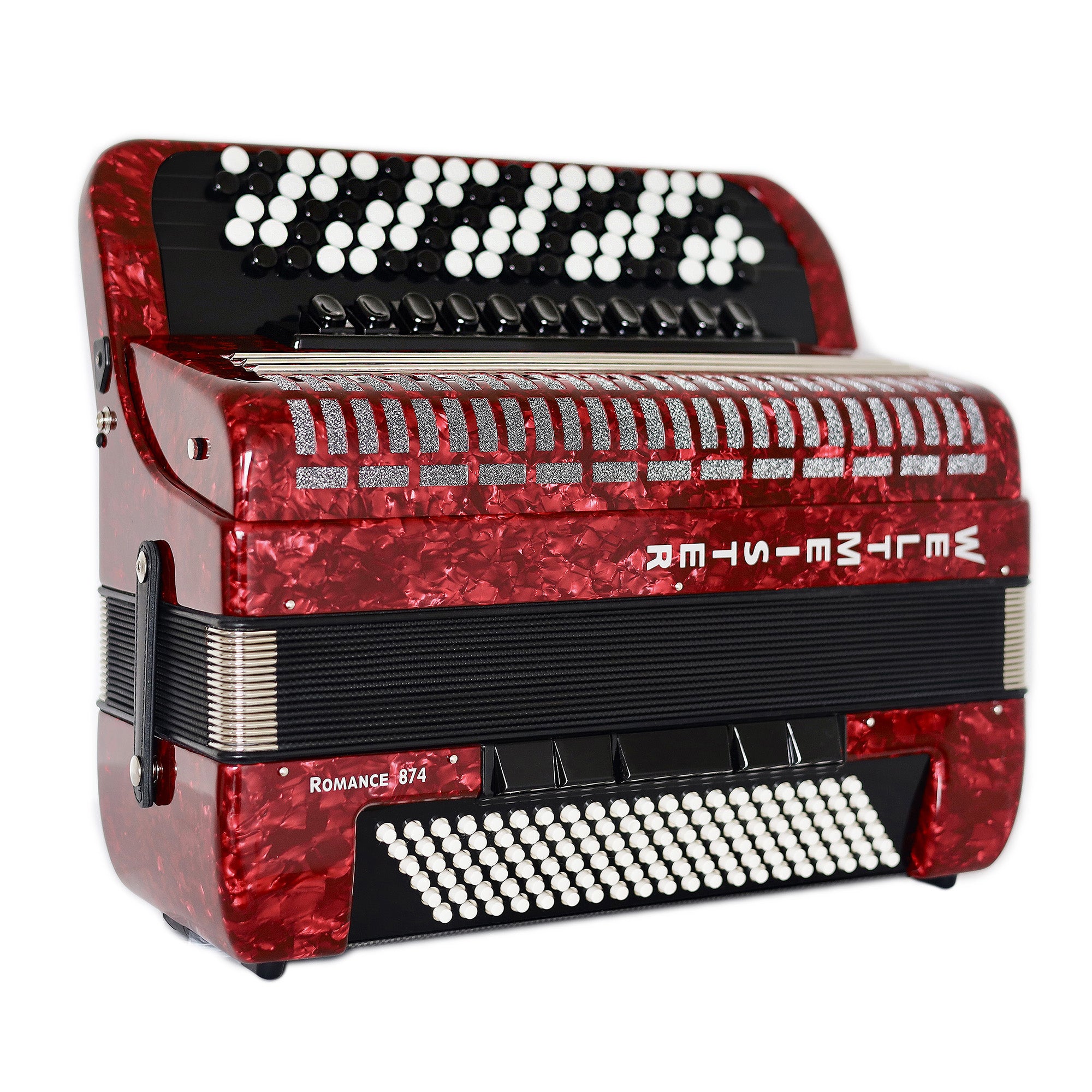 NEW 5 Rows Weltmeister Romance 874 Professional Concert Button Accordion, made in Germany, 120 Bass buttons, B-Gripp, Red-Pearloid, incl. Straps and Case, Item Location USA