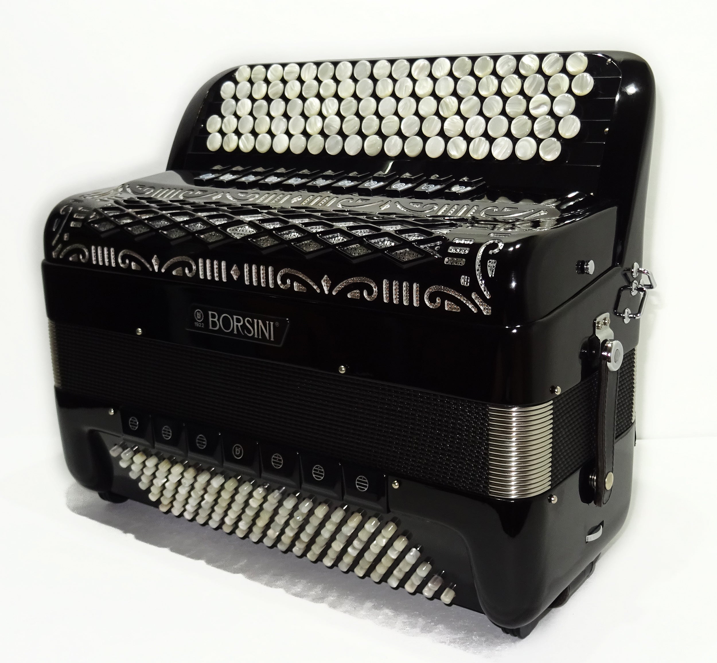 Rare Original Borsini Professional 5 Row Button Accordion 120 Bass, made in Italy, C Griff, 2537, includes Straps and Case, Top Quality Accordion!