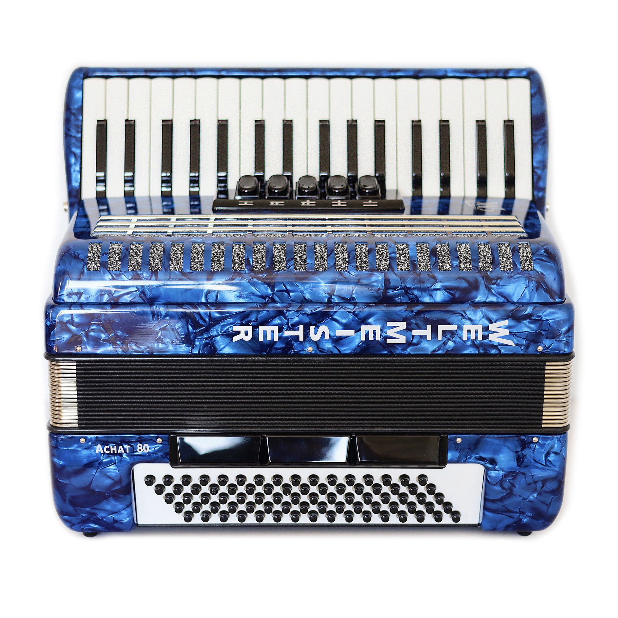 NEW Weltmeister Achat 80 Piano Accordion made in Germany, 80 Bass buttons, Original New Straps and Case, Keyboard Accordian, Blue Pearloid