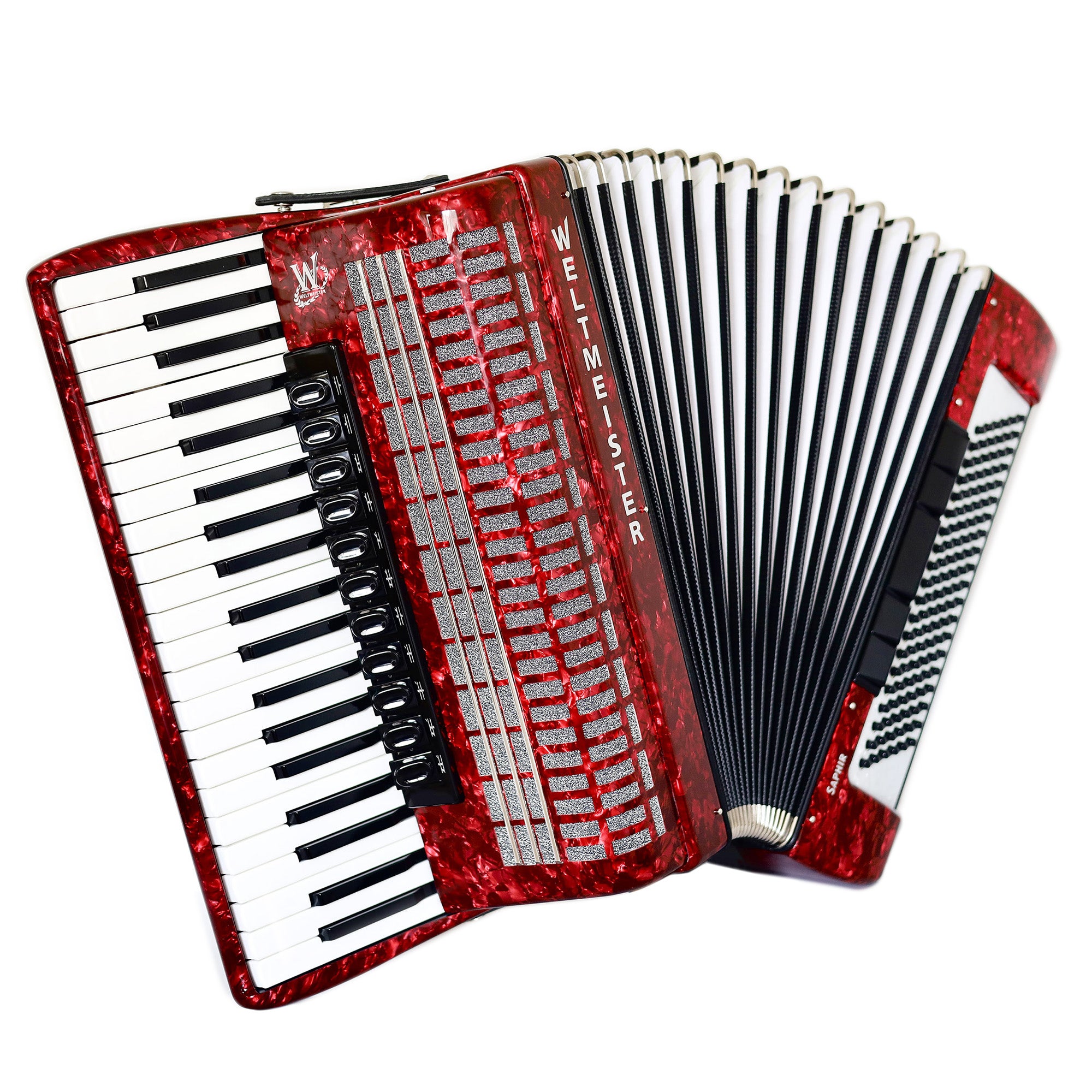 NEW Weltmeister Saphir Red Pearl Piano Accordion, made in Germany, 120 Bass buttons, Full-size Keyboard Accordian, incl. Straps and Case, Item Location USA