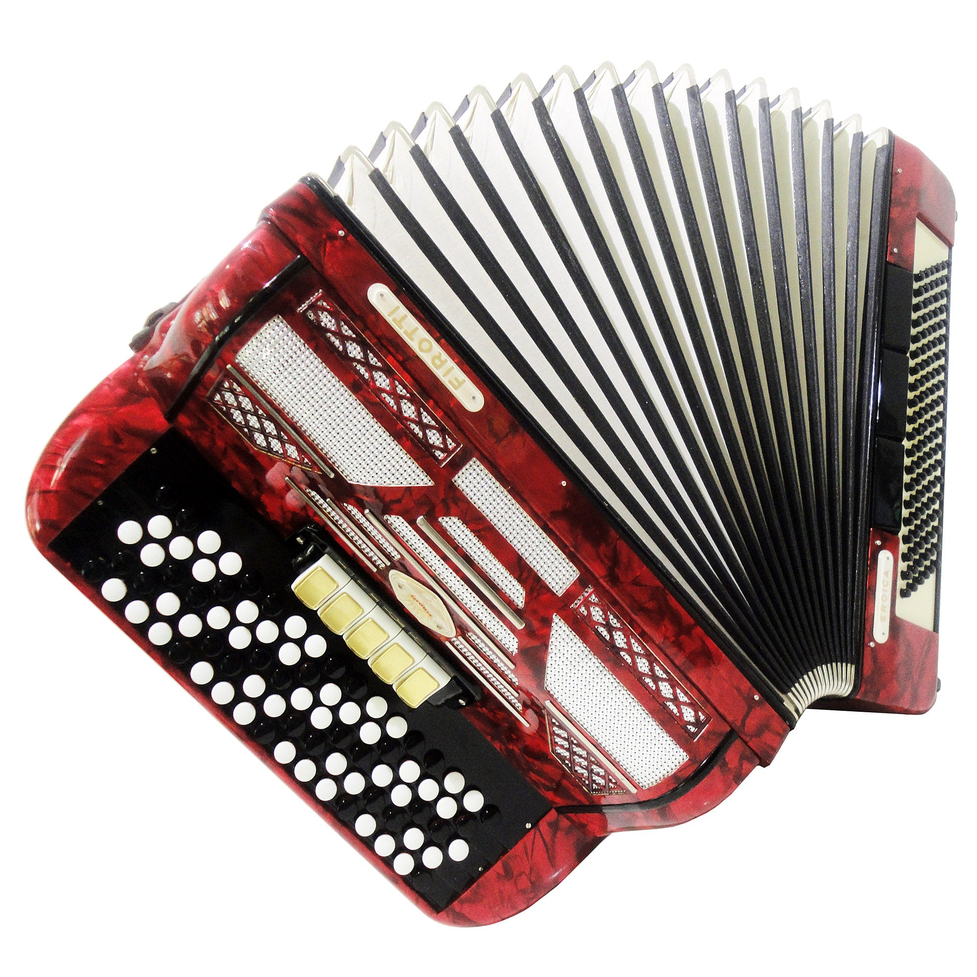 Firotti Eroica, 5-reihig, 120 Bässe, seltenes originales deutsches Knopfakkordeon Bajan, 1111, Konzert Chromatisches Akkordeon, Super Klang.