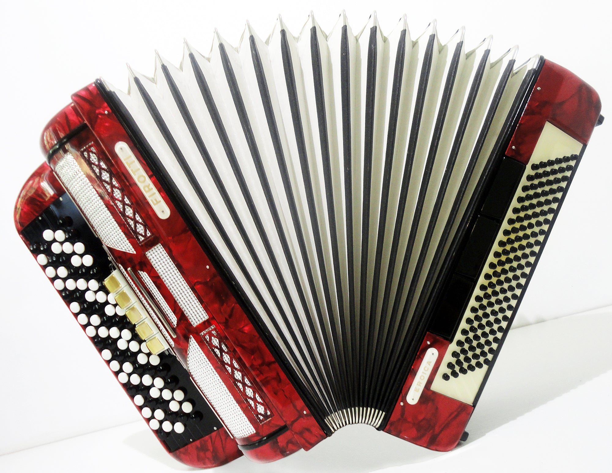 Firotti Eroica, 5-reihig, 120 Bässe, seltenes originales deutsches Knopfakkordeon Bajan, 1111, Konzert Chromatisches Akkordeon, Super Klang.