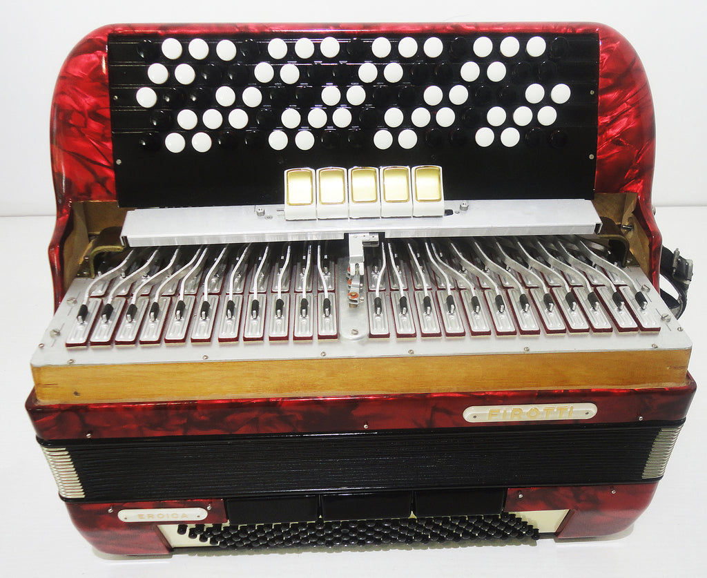 Firotti Eroica, 5-reihig, 120 Bässe, seltenes originales deutsches Knopfakkordeon Bajan, 1111, Konzert Chromatisches Akkordeon, Super Klang.