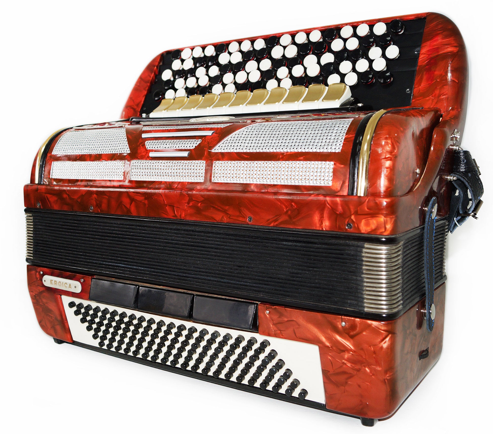 Firotti Eroica, 5 Row 120 Bass German Button Accordion Bayan, New Straps 1458, Concert Chromatic Accordian, Super sound.