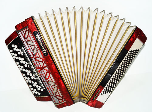 5 Row Barcarole Professional Concert Button Accordion made in Germany Bayan 1550, incl New Straps, Full Size, 120 Bass, 14 Registers
