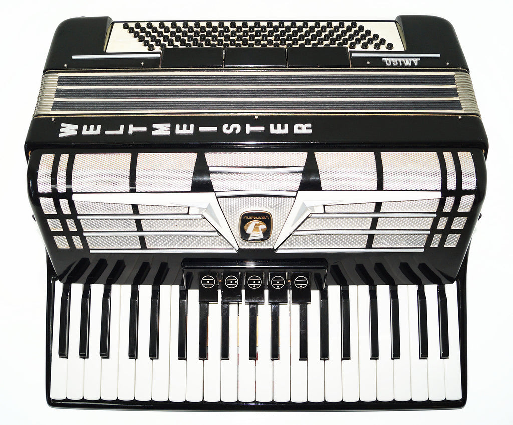 Weltmeister Amigo 120 Bass Made in Germany Piano Akkordeon, neue Riemen Koffer 1561, erstaunliches Original-Akkordeon, exzellenter Klang