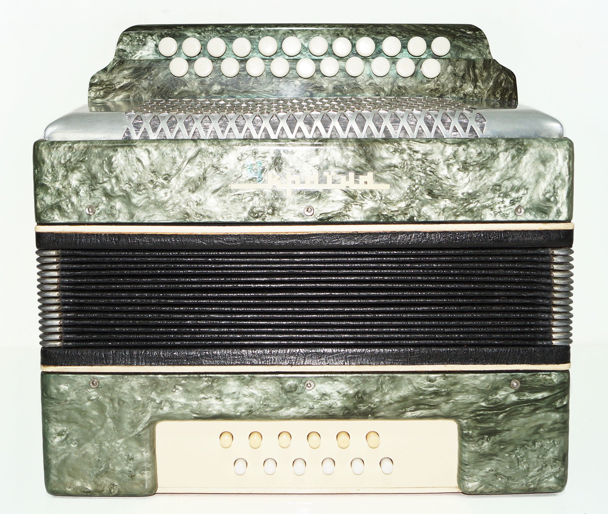 Folk Bayan Garmon Ukraine, Vintage Button Accordion Harmonica, 23x12 Squeezebox, Old Garmoshka in Tune, 1584