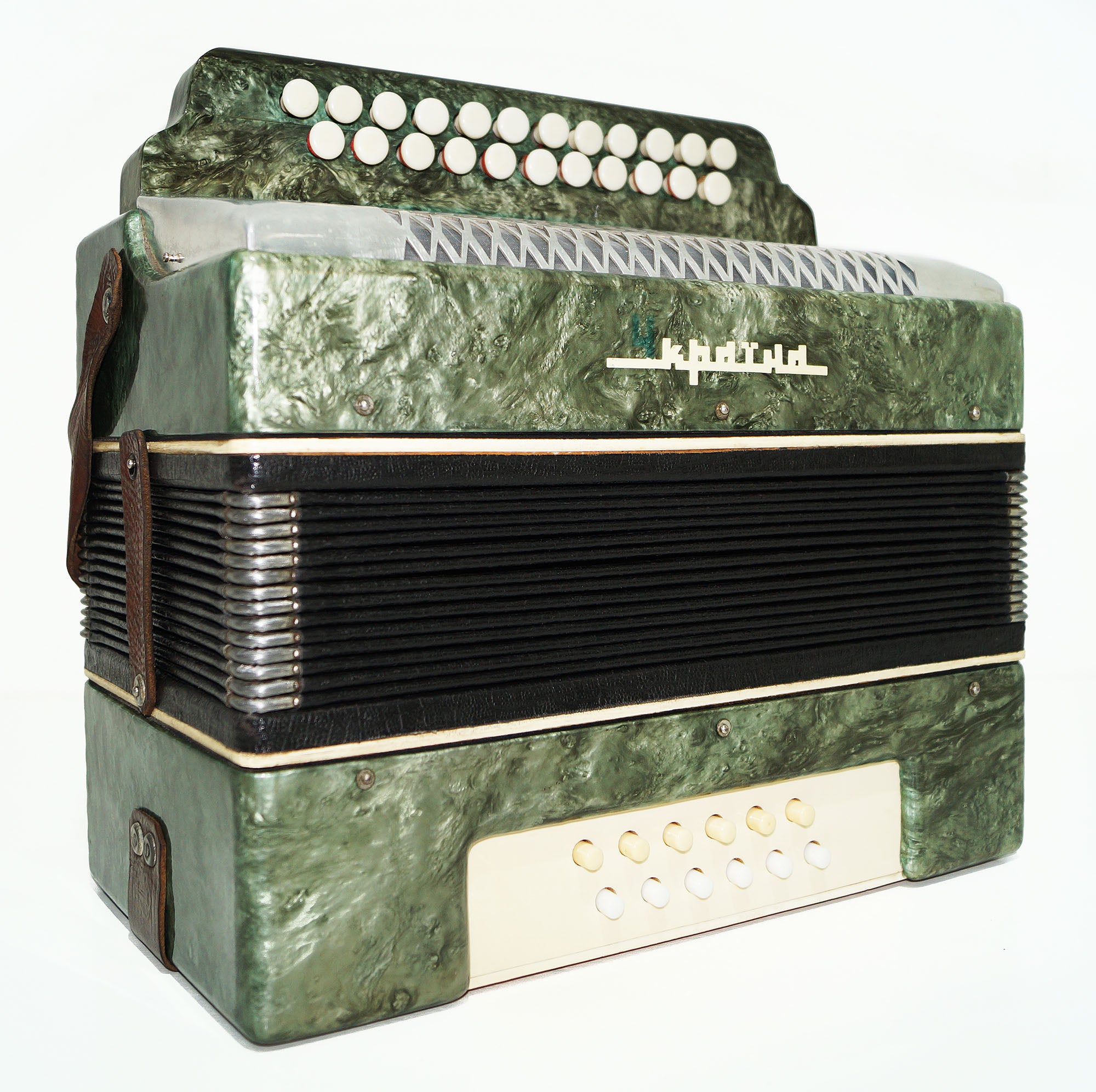 Folk Bayan Garmon Ukraine, Vintage Button Accordion Harmonica, 23x12 Squeezebox, Old Garmoshka in Tune, 1584