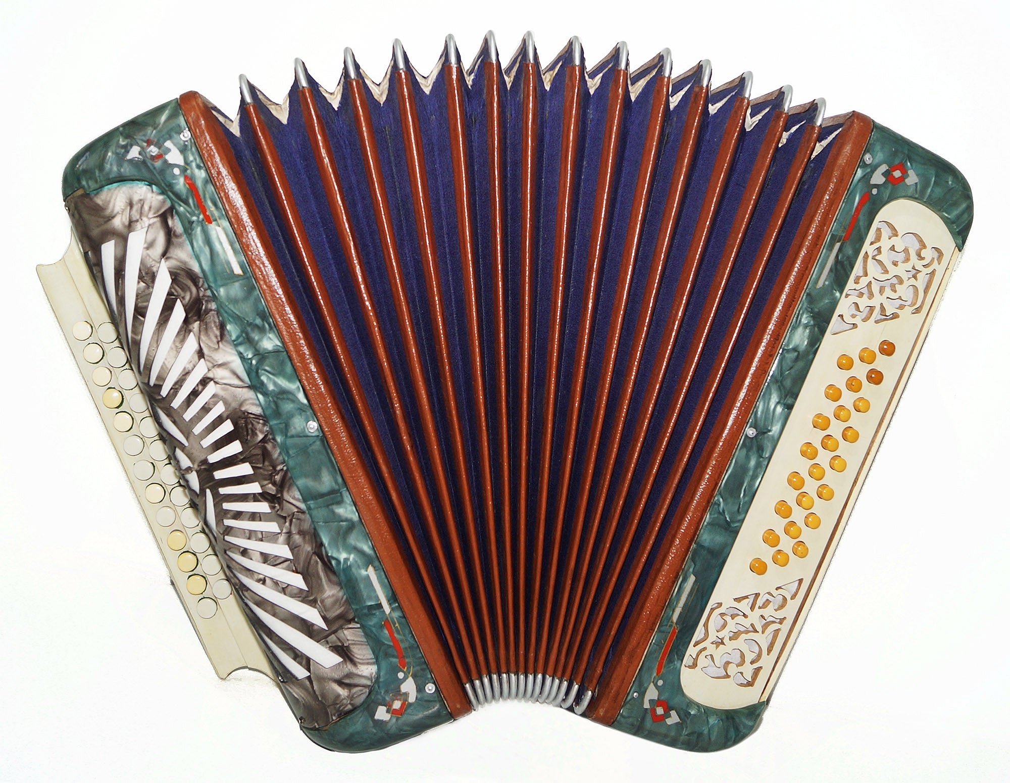 Folk Harmonica Vintage Button Accordion 25x24 Garmon New Straps, 2208, Very Beautiful sound!