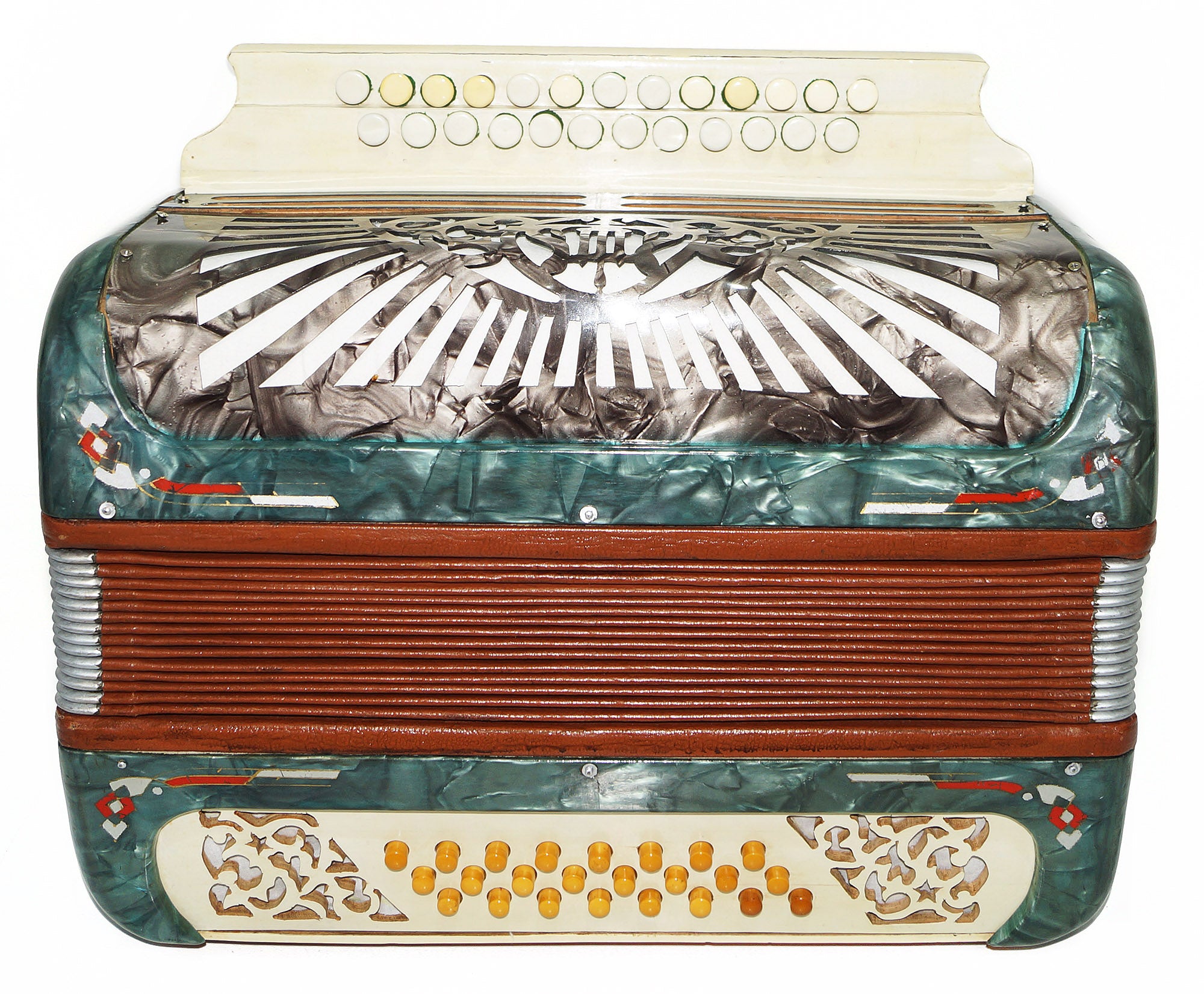 Folk Harmonica Vintage Button Accordion 25x24 Garmon New Straps, 2208, Very Beautiful sound!