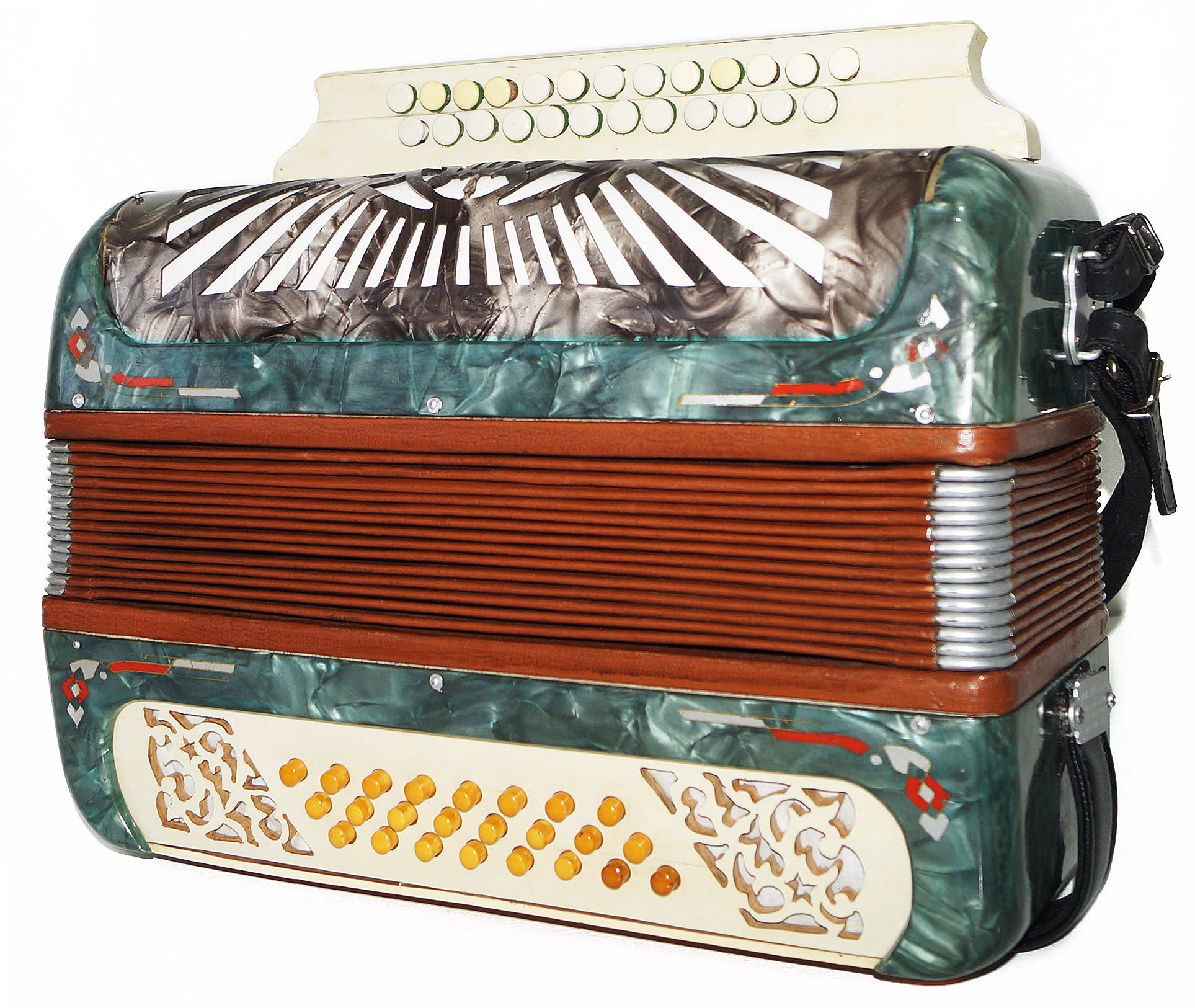 Folk Harmonica Vintage Button Accordion 25x24 Garmon New Straps, 2208, Very Beautiful sound!