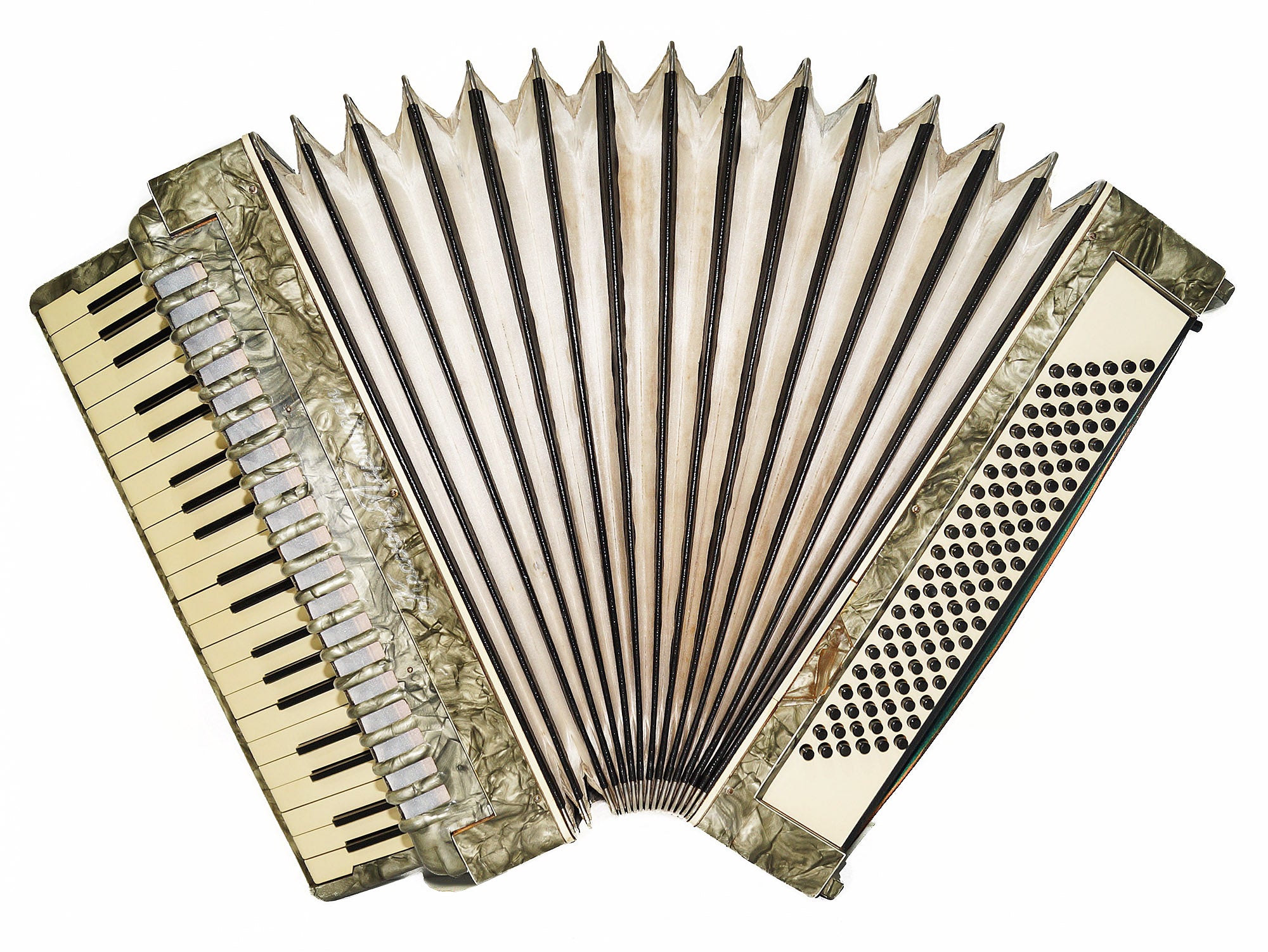Vintage Piano Accordion Red Partisan, made in USSR, 120 Bass, New Straps 2034, Very Rich and Beautiful sound!
