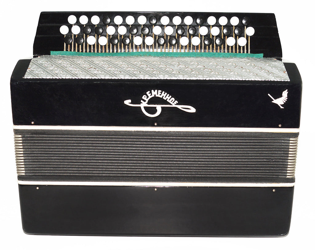 Orchestral Monophone Concert Bayan Double Сontrabass Button Accordion made in Ukraine 1932, Kremennoe, New Straps, Amazing sound.