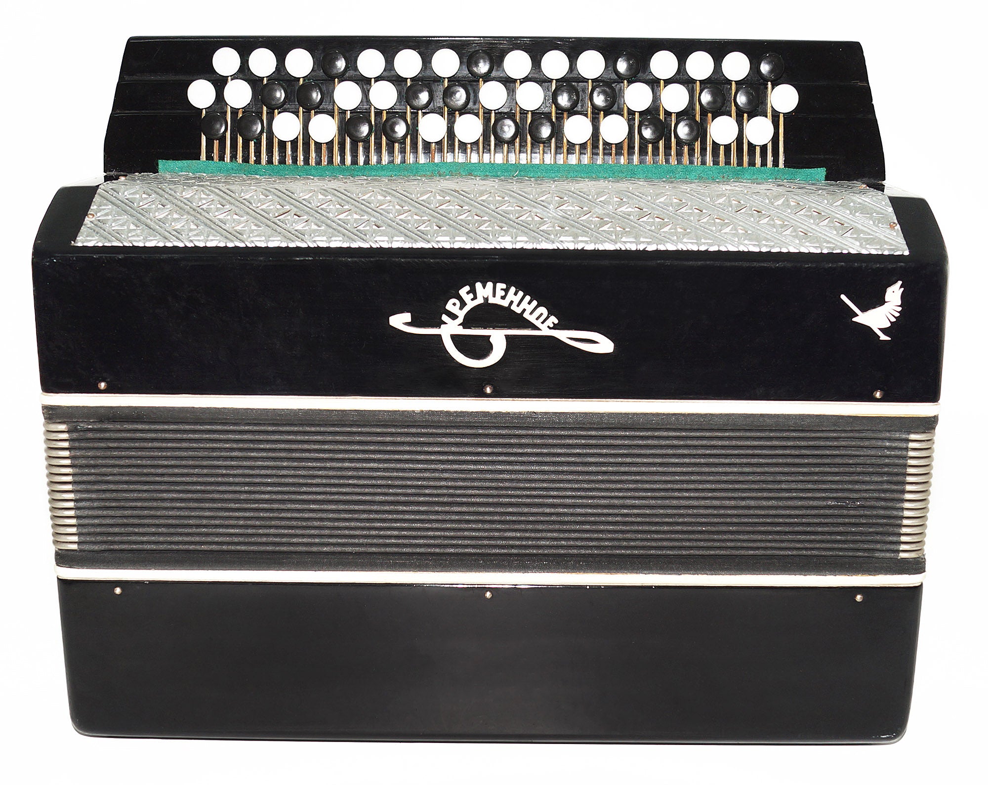Orchestral Monophone Concert Bayan Double Сontrabass Button Accordion made in Ukraine 1932, Kremennoe, New Straps, Amazing sound.