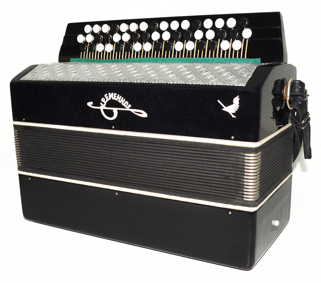 Orchestral Monophone Concert Bayan Double Сontrabass Button Accordion made in Ukraine 1932, Kremennoe, New Straps, Amazing sound.