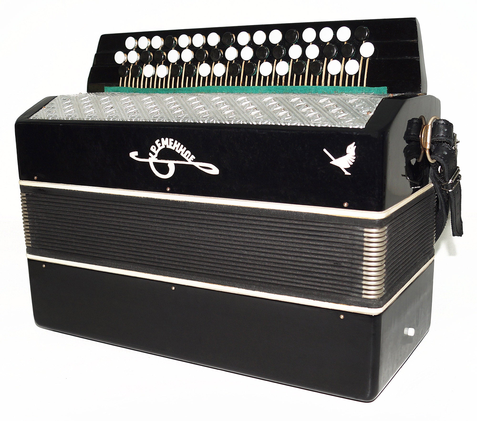 Orchestral Monophone Concert Bayan Double Сontrabass Button Accordion made in Ukraine 1932, Kremennoe, New Straps, Amazing sound.