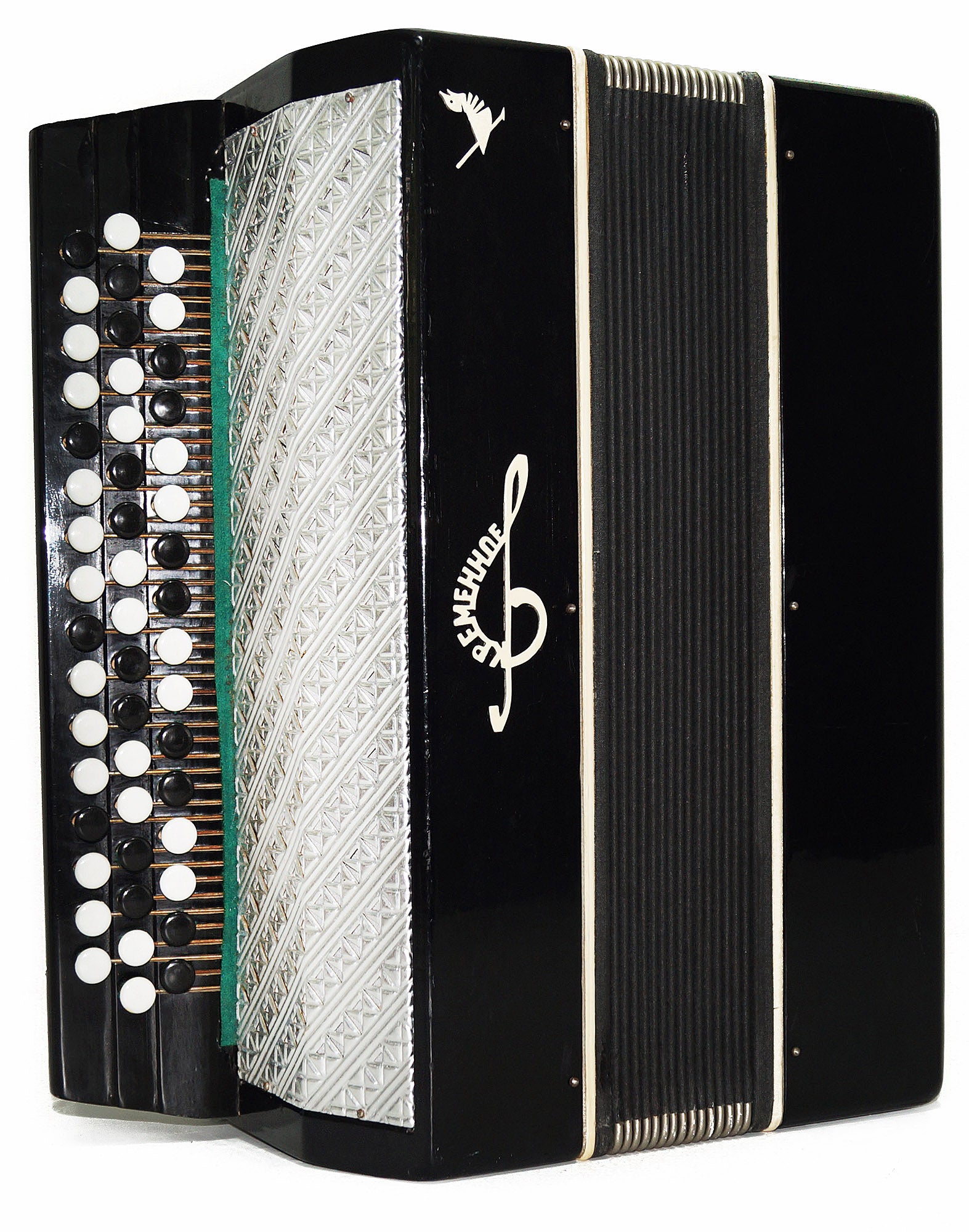 Orchestral Monophone Concert Bayan Double Сontrabass Button Accordion made in Ukraine 1932, Kremennoe, New Straps, Amazing sound.