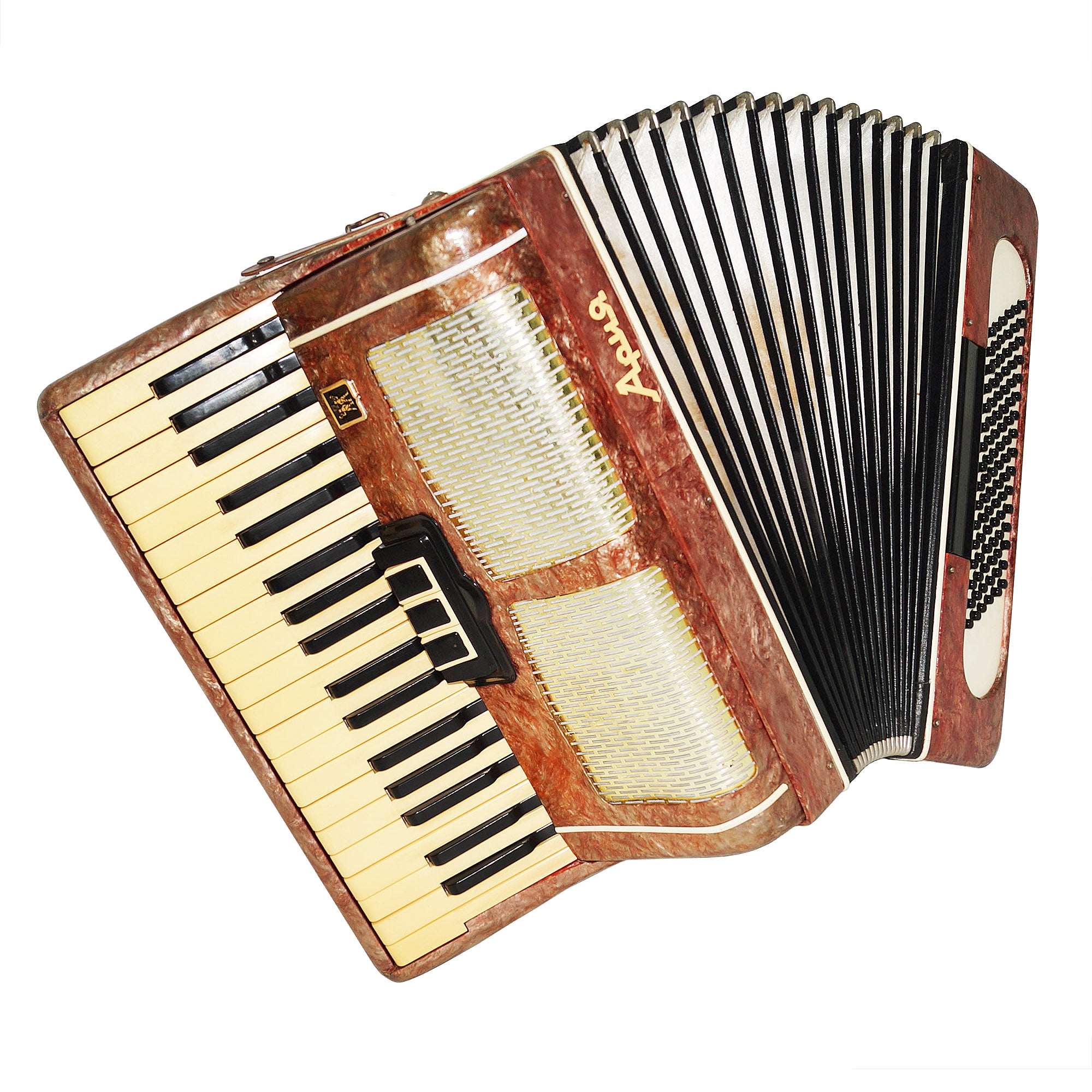 Original Piano Accordion Ariya 96 Bass Buttons, made in USSR, New Straps 1950, Very Beautiful Keyboard Accordian