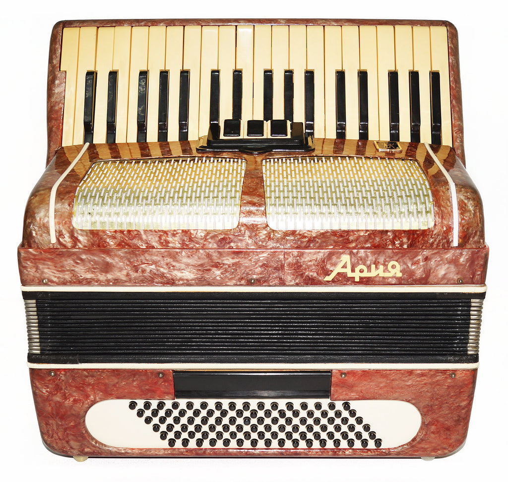 Original Piano Accordion Ariya 96 Bass Buttons, made in USSR, New Straps 1950, Very Beautiful Keyboard Accordian
