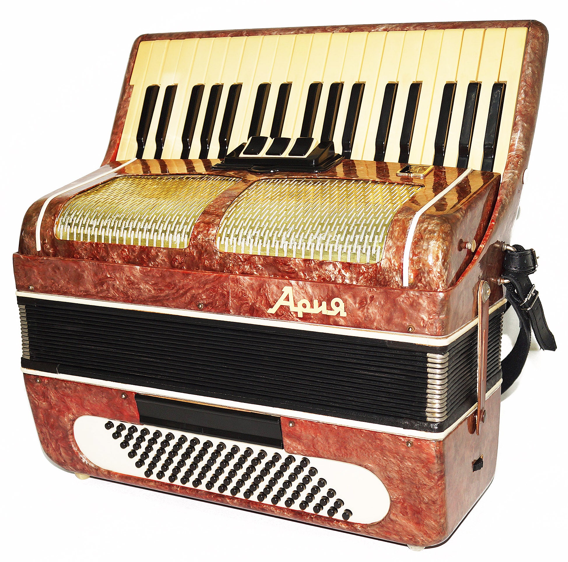 Original Piano Accordion Ariya 96 Bass Buttons, made in USSR, New Straps 1950, Very Beautiful Keyboard Accordian