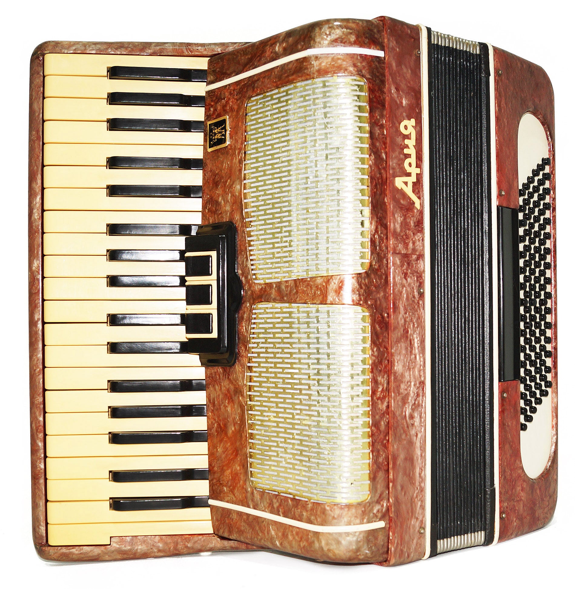 Original Piano Accordion Ariya 96 Bass Buttons, made in USSR, New Straps 1950, Very Beautiful Keyboard Accordian