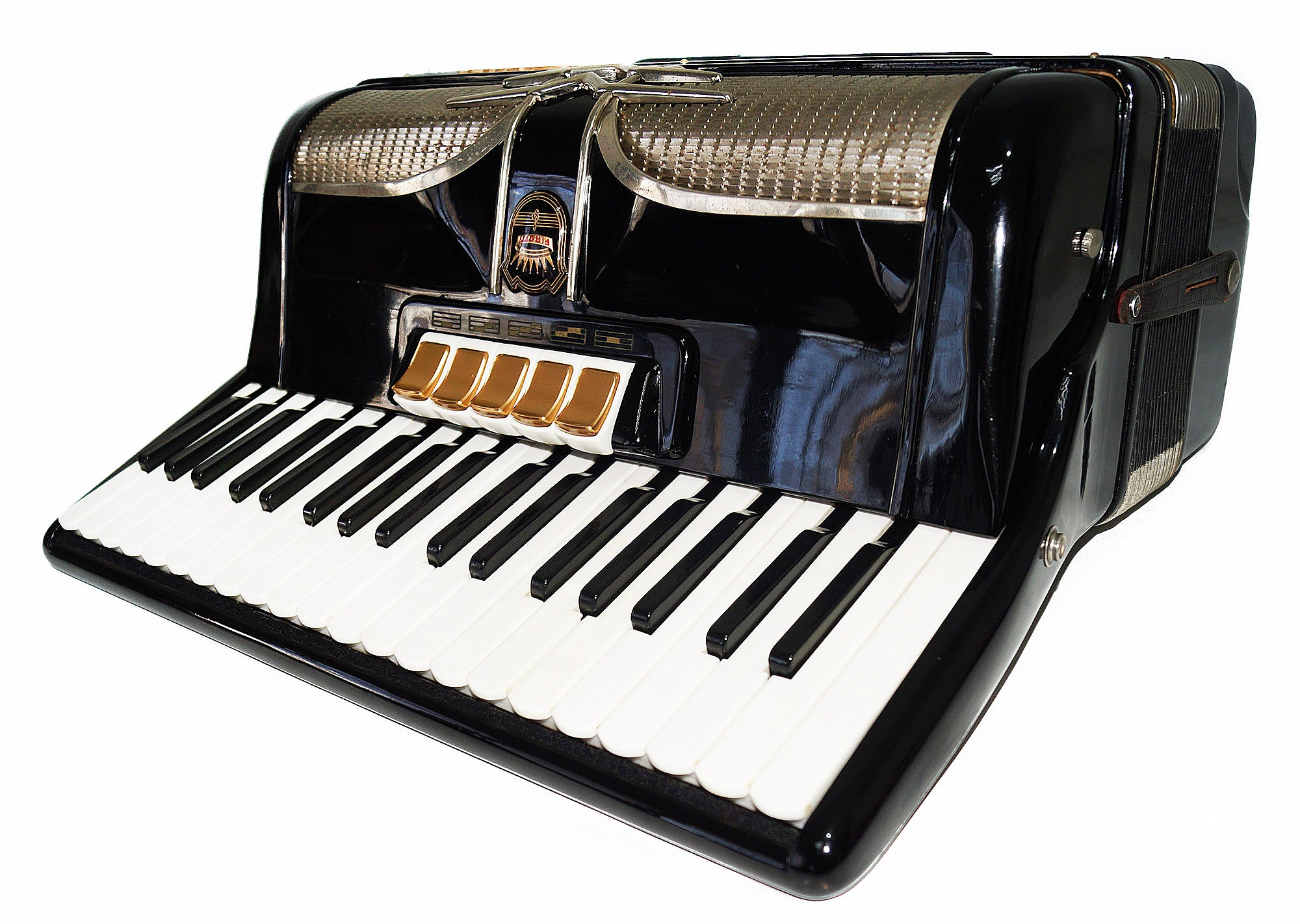 Firotti Elegance 96 Bass made in Germany Piano Accordion New Straps Case 1935, Rich and Beautiful Sound!