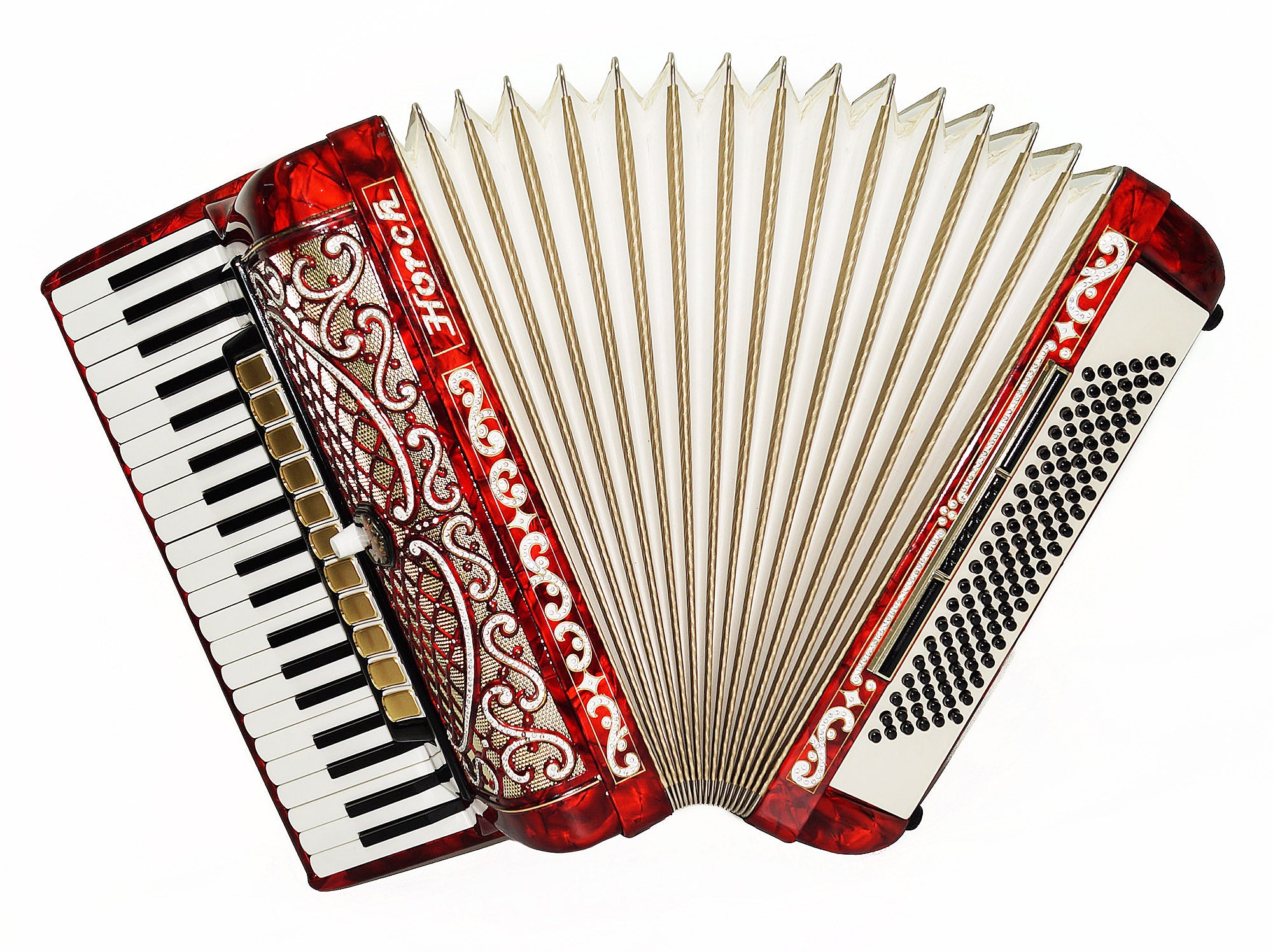 Horch Deluxe Full Size Concert Luxurious Piano Accordion made in Germany Straps Case 1987, Very Beautiful and Powerful Sound! Top Class Original Musical Instrument for Adults!
