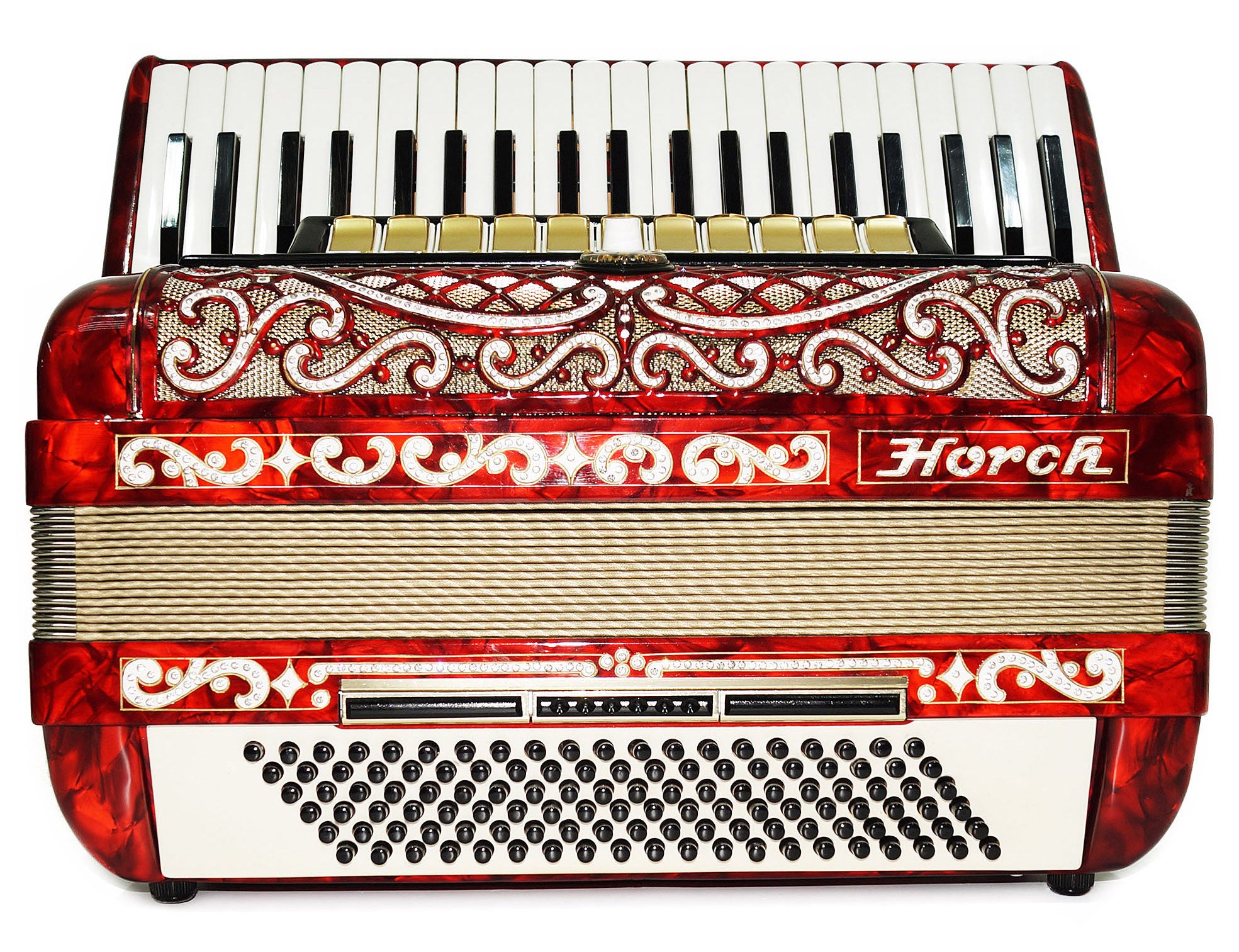 Horch Deluxe Full Size Concert Luxurious Piano Accordion made in Germany Straps Case 1987, Very Beautiful and Powerful Sound! Top Class Original Musical Instrument for Adults!