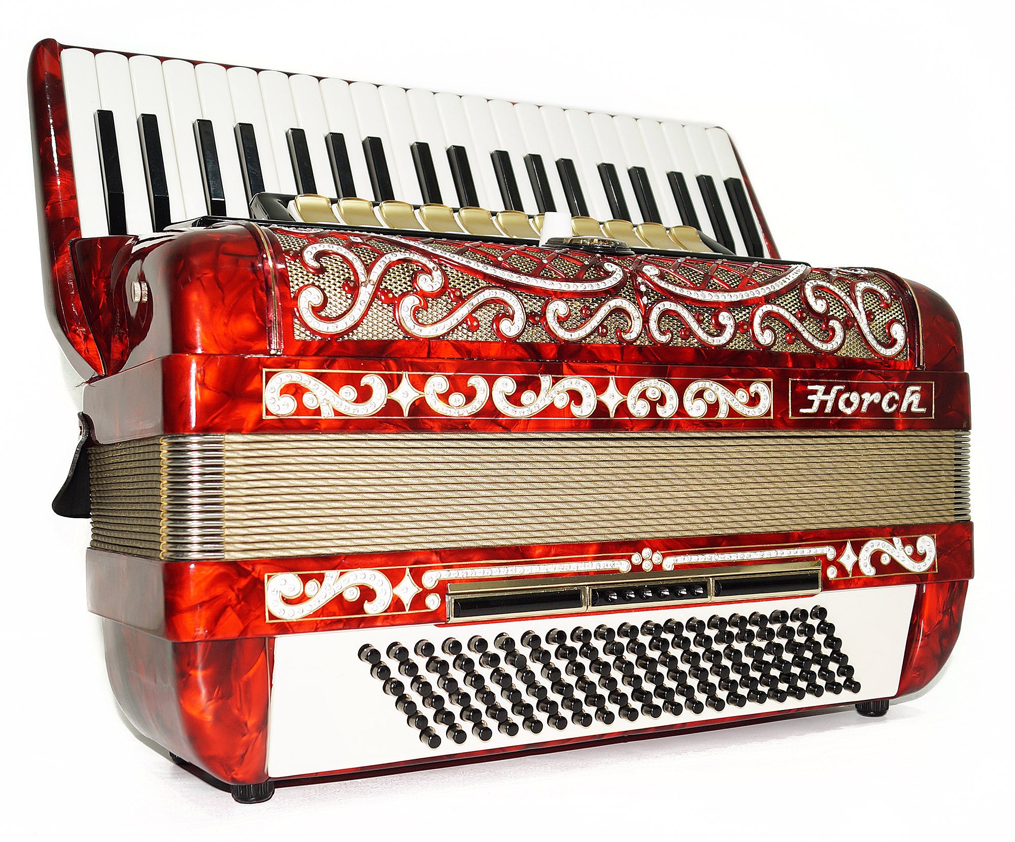 Horch Deluxe Full Size Concert Luxurious Piano Accordion made in Germany Straps Case 1987, Very Beautiful and Powerful Sound! Top Class Original Musical Instrument for Adults!