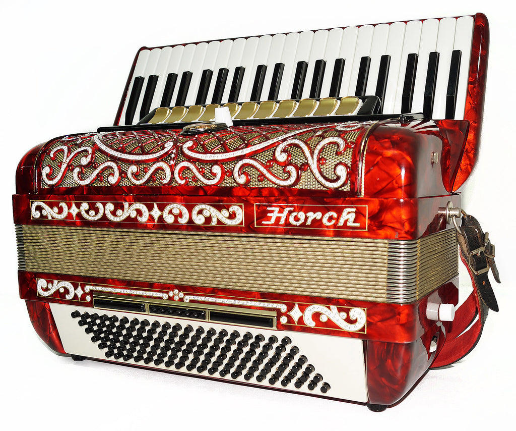 Horch Deluxe Full Size Concert Luxurious Piano Accordion made in Germany Straps Case 1987, Very Beautiful and Powerful Sound! Top Class Original Musical Instrument for Adults!