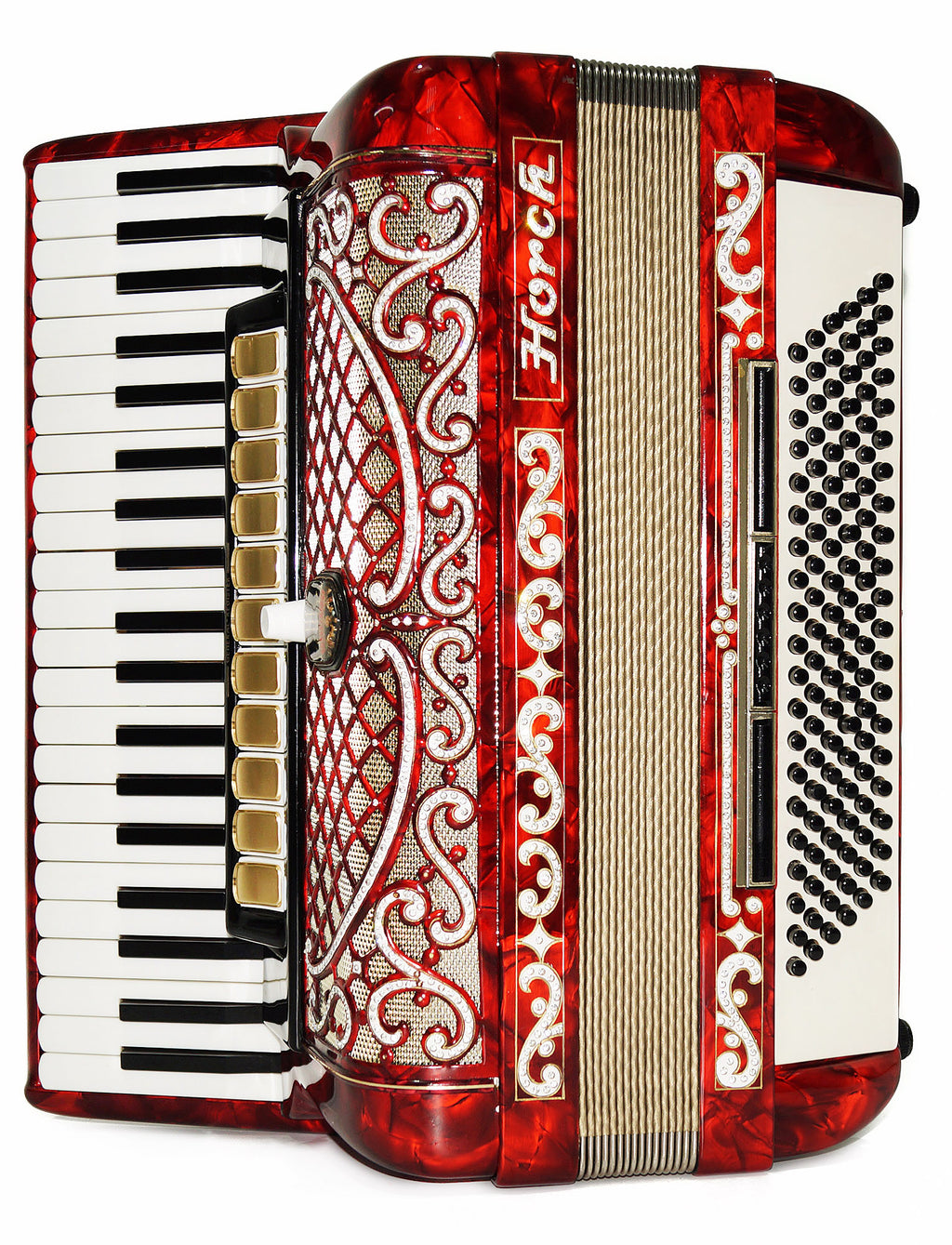 Horch Deluxe Full Size Concert Luxurious Piano Accordion made in Germany Straps Case 1987, Very Beautiful and Powerful Sound! Top Class Original Musical Instrument for Adults!