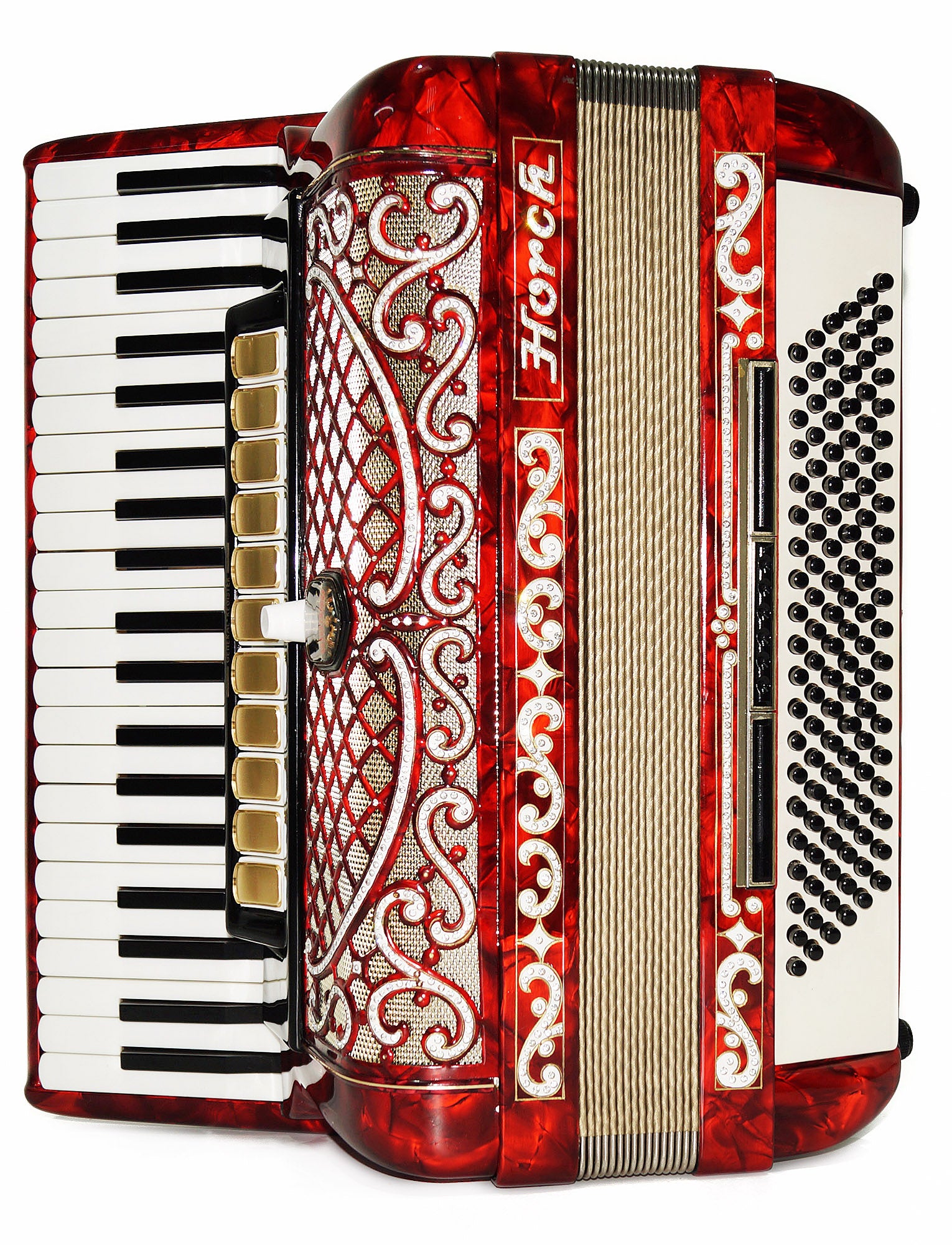 Horch Deluxe Full Size Concert Luxurious Piano Accordion made in Germany Straps Case 1987, Very Beautiful and Powerful Sound! Top Class Original Musical Instrument for Adults!