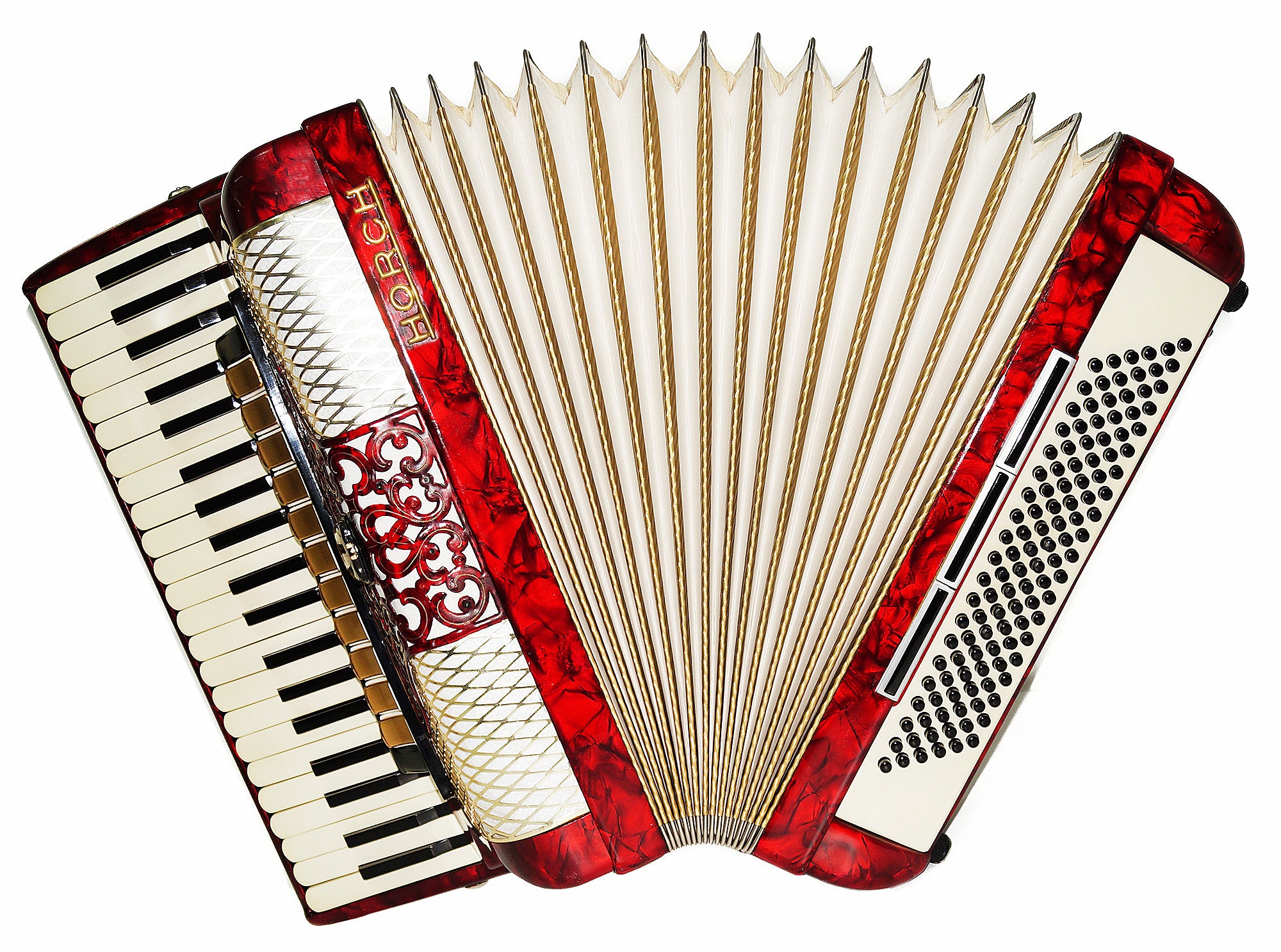 Horch Full Size Original Concert Piano Accordion made in Germany New Straps Case 2035, Amazing Powerful Sound! High Quality Musical Instrument for Adults!