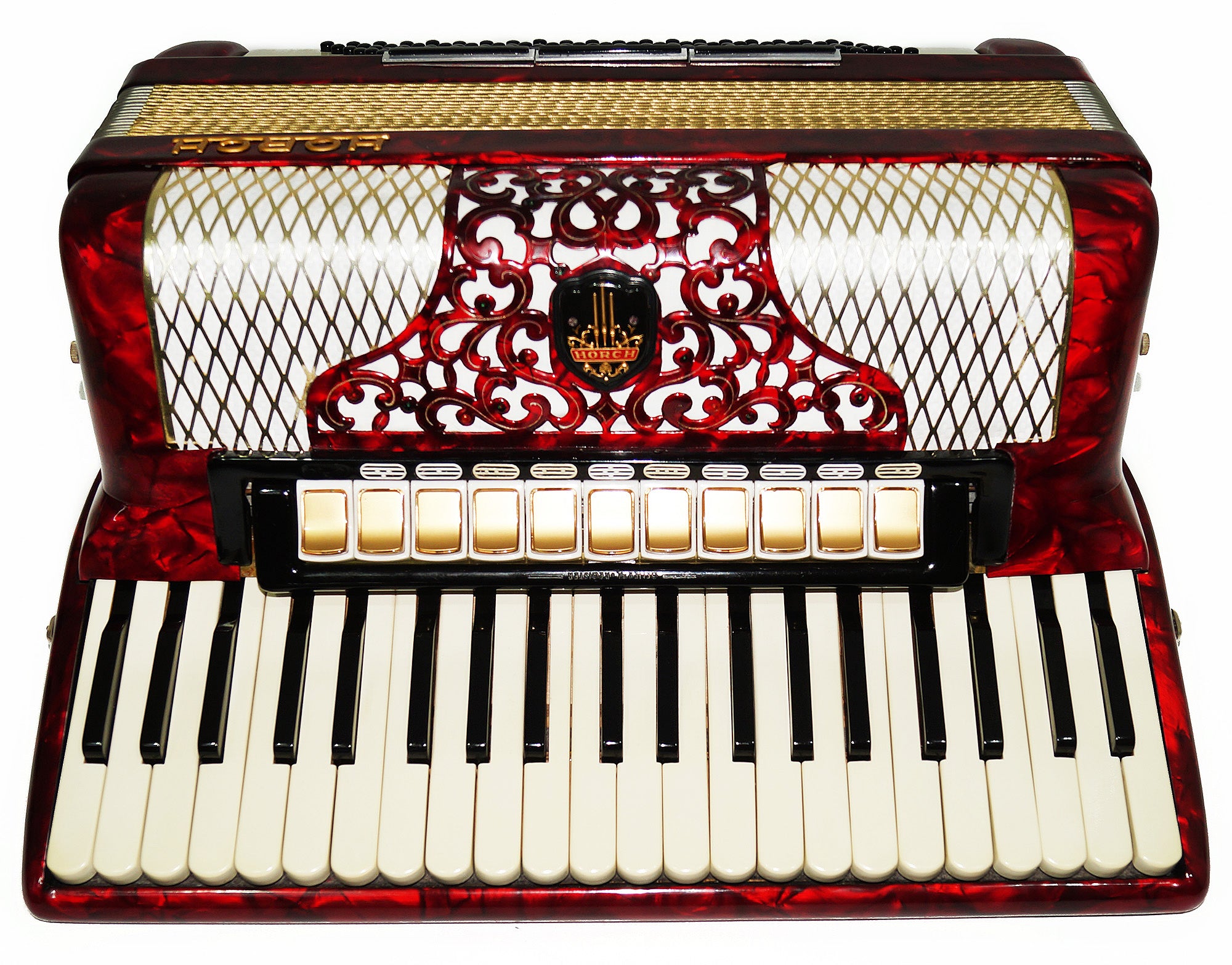Horch Full Size Original Concert Piano Accordion made in Germany New Straps Case 2035, Amazing Powerful Sound! High Quality Musical Instrument for Adults!