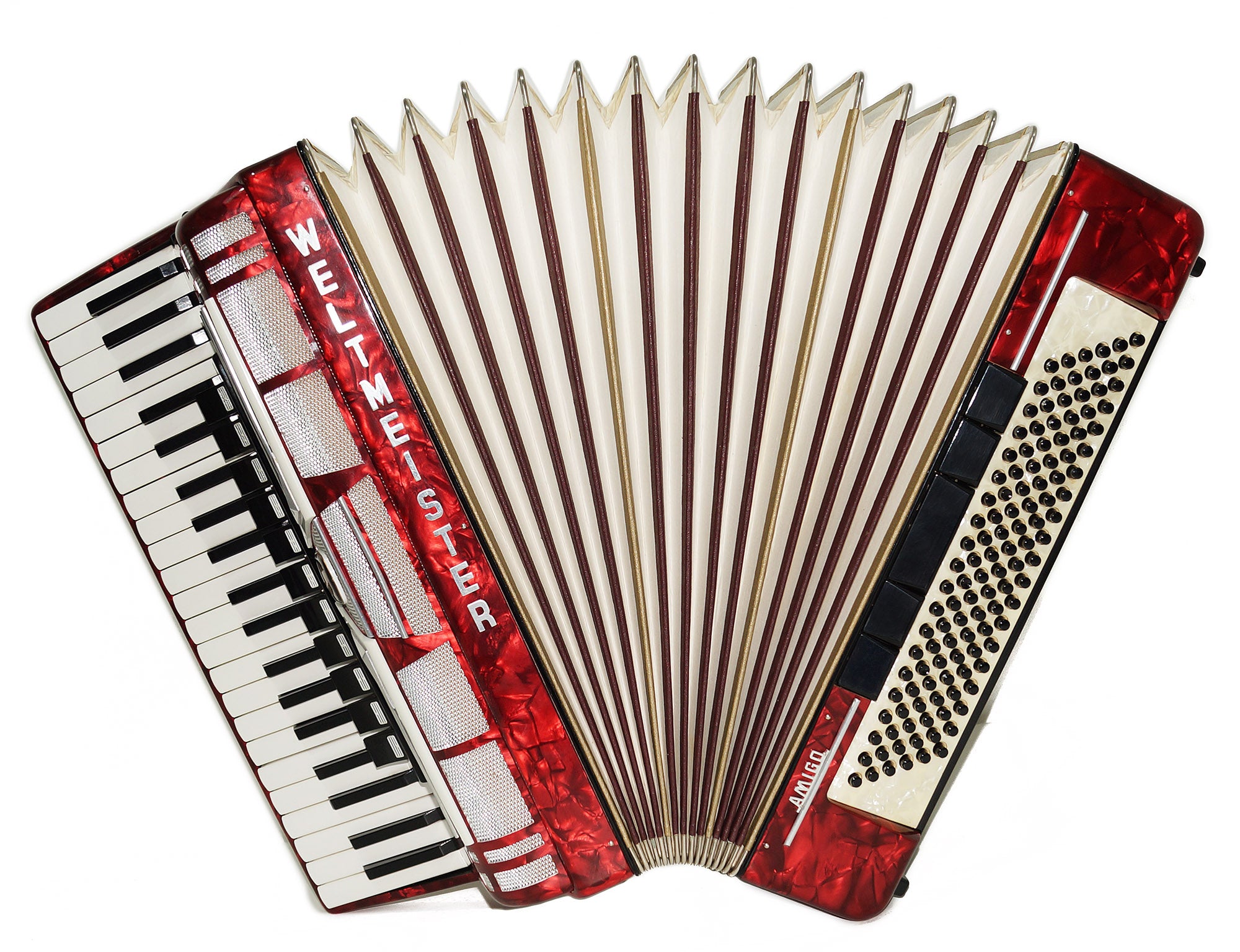 Almost Unused Weltmeister Amigo made in Germany 120 Bass Buttons Concert Piano Accordion New Straps Case 2105, Amazing Powerful sound