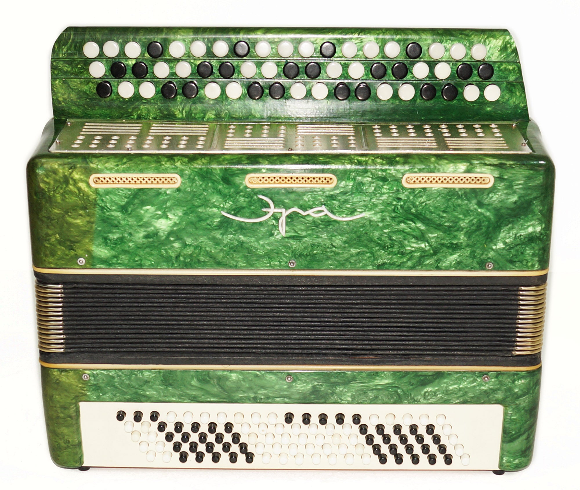 Chromatic Button Accordion Vintage Bayan Era made in Ukraine 3 Rows 100 Bass New Straps 2210, Bright and Rich sound!