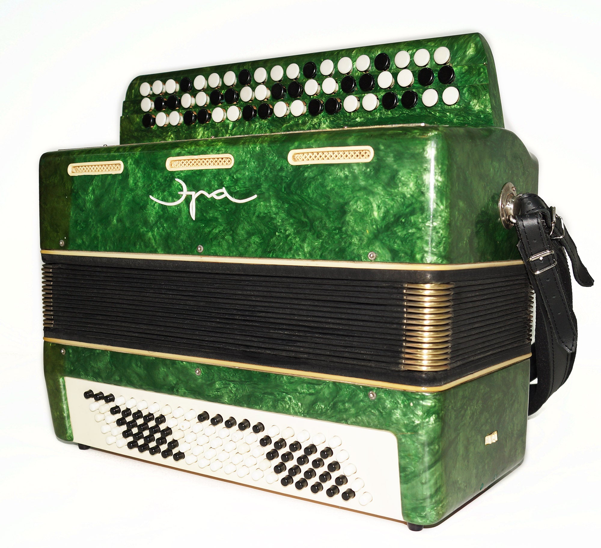 Chromatic Button Accordion Vintage Bayan Era made in Ukraine 3 Rows 100 Bass New Straps 2210, Bright and Rich sound!