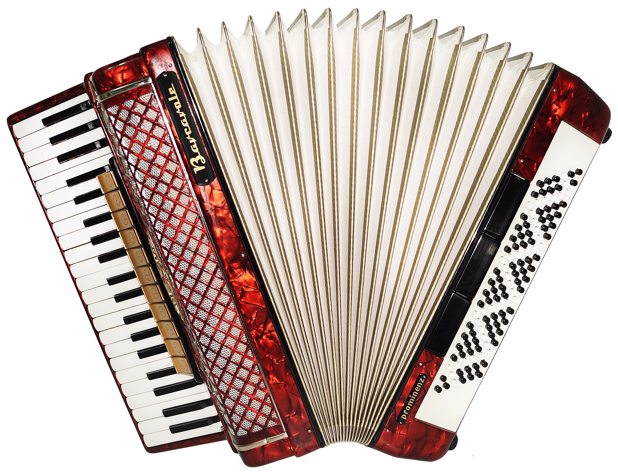 Barcarole Prominenz Piano Accordion made in Germany 120 Bass Buttons New Straps Case 2180, Powerful sound, Accordian for Adults