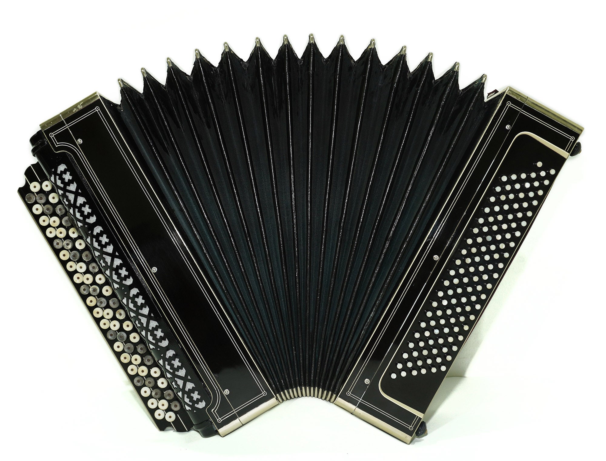 Great Vintage Bayan Button Accordion Solid Reeds Copper Voices 2212, New Straps, Amazing Professional Musical Instrument, Charismatic Sound!