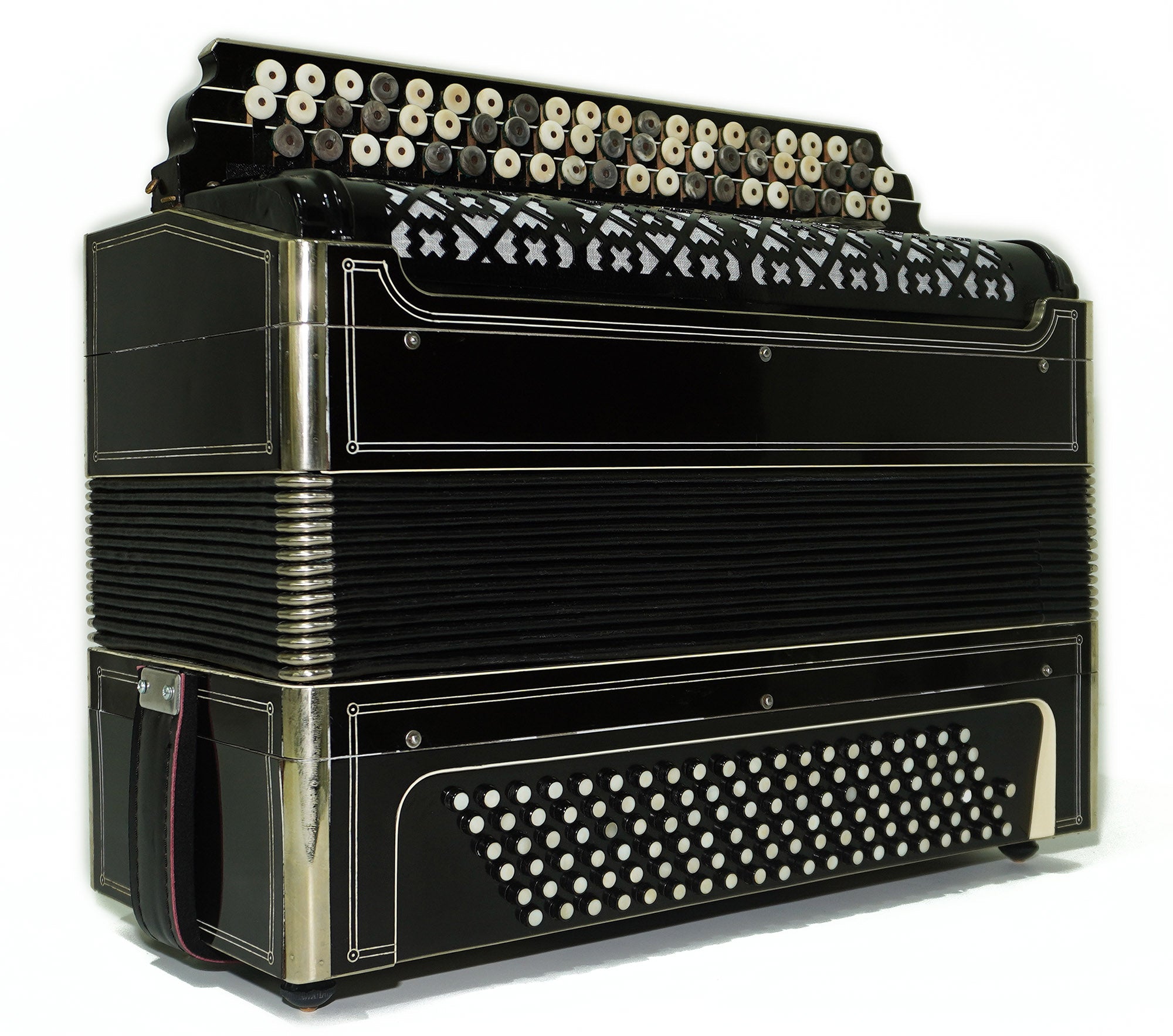 Great Vintage Bayan Button Accordion Solid Reeds Copper Voices 2212, New Straps, Amazing Professional Musical Instrument, Charismatic Sound!