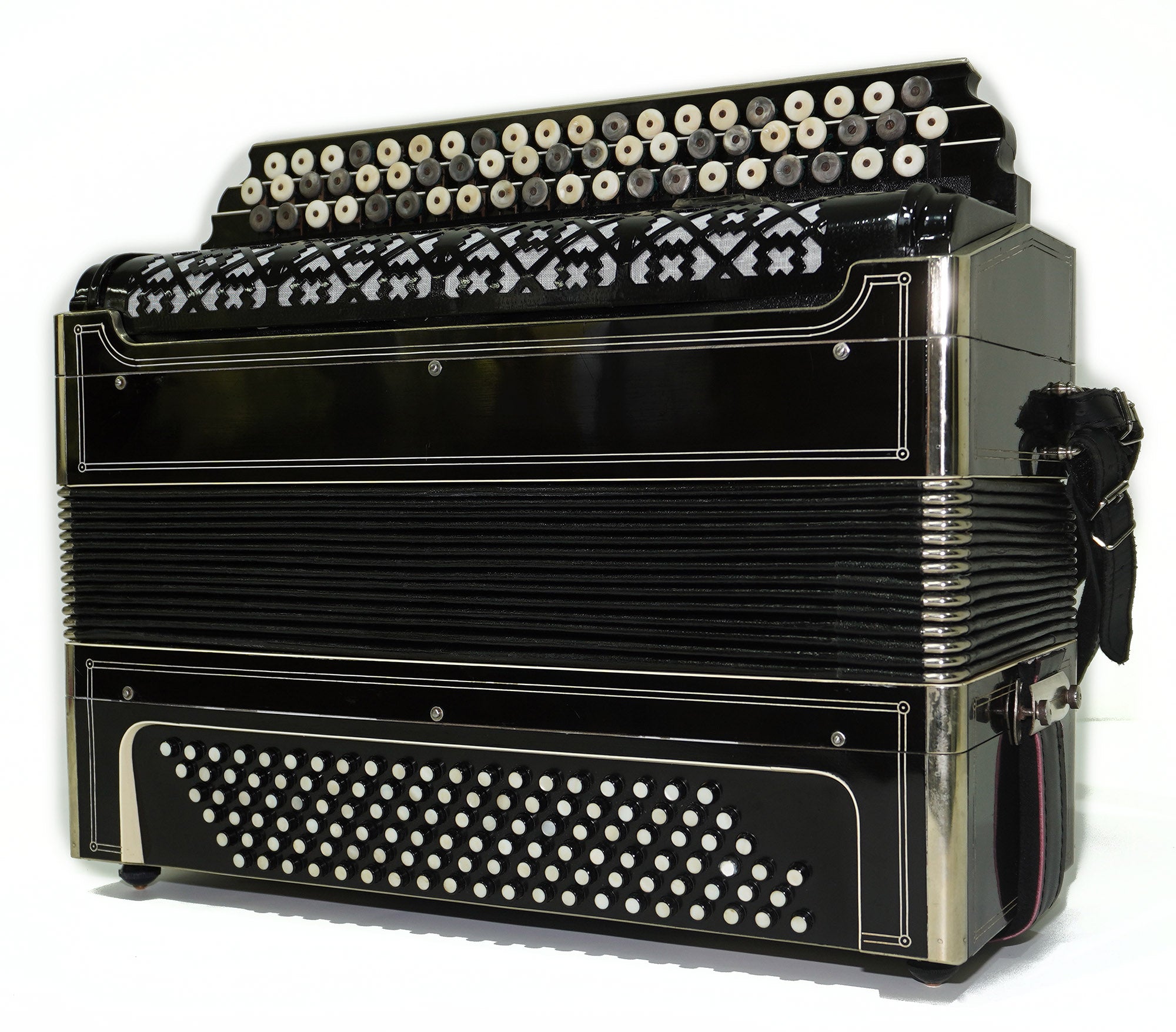 Great Vintage Bayan Button Accordion Solid Reeds Copper Voices 2212, New Straps, Amazing Professional Musical Instrument, Charismatic Sound!