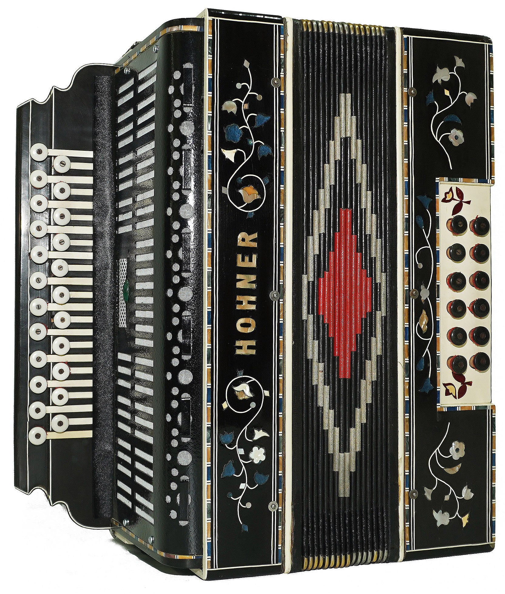 Hohner Antique Decorated Vintage Button Accordion Garmon Squeezebox Concertina, 2227, made in Germany Amazing Wonderful sound