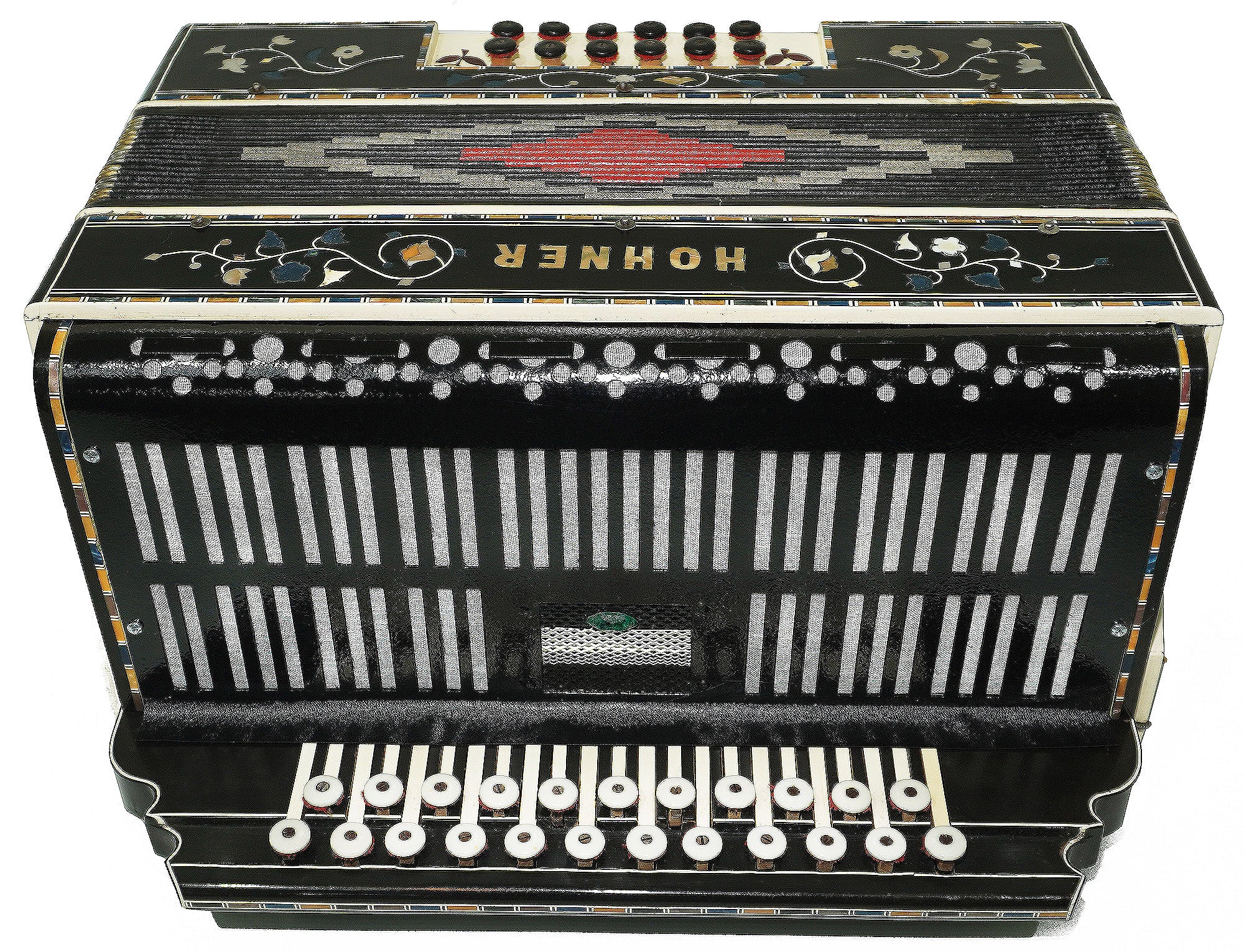 Hohner Antique Decorated Vintage Button Accordion Garmon Squeezebox Concertina, 2227, made in Germany Amazing Wonderful sound