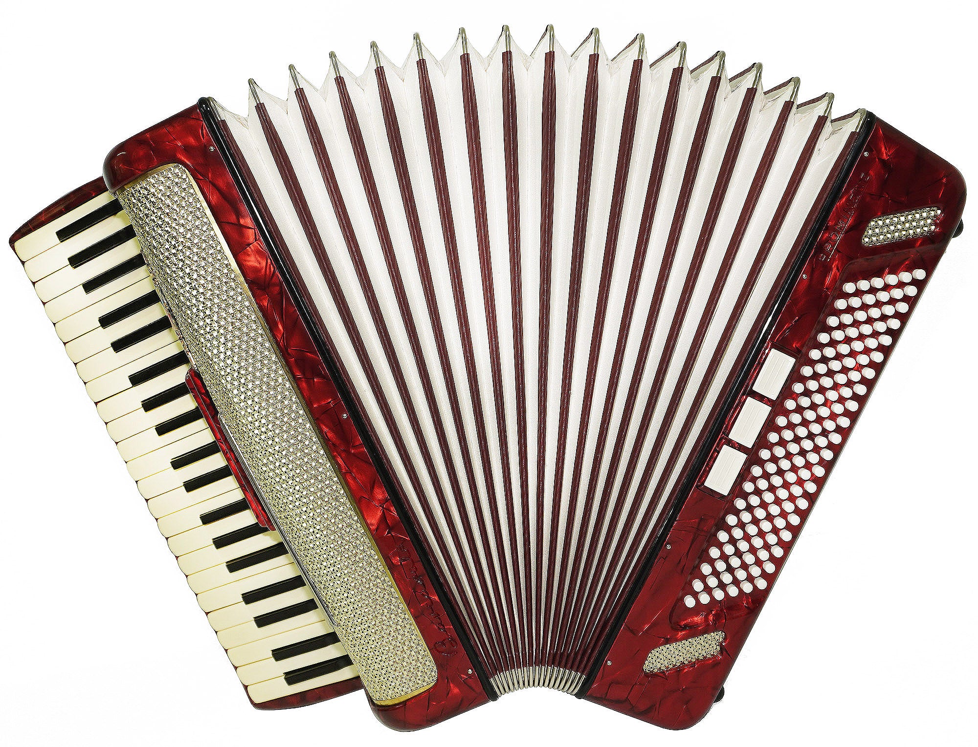 Barcarole Prominenz Piano Accordion made in Germany 120 Bass Buttons New Straps Case 2230, Rich and Bright sound, Concert Accordion for Adults