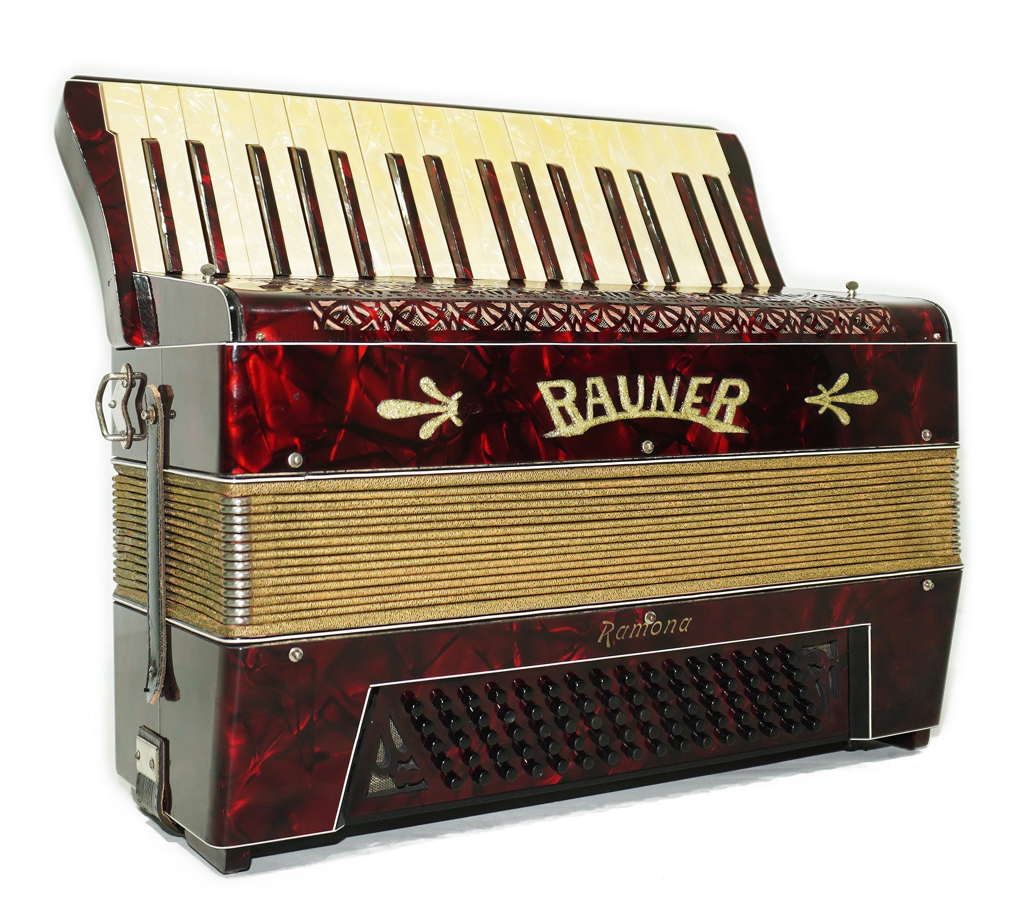 Vintage Rauner Ramona Accordion, 80 Bass Lightweight Piano Accordion, made in Germany, New Straps 2310, Bright and Rich sound.