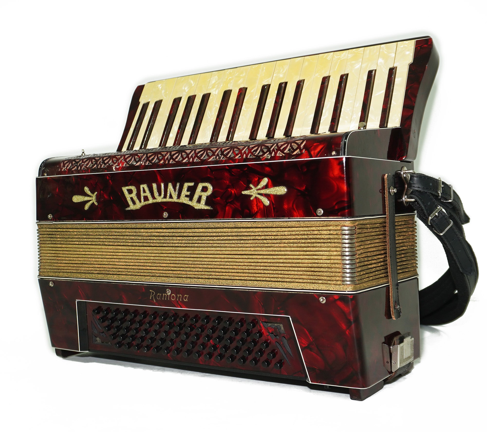 Vintage Rauner Ramona Accordion, 80 Bass Lightweight Piano Accordion, made in Germany, New Straps 2310, Bright and Rich sound.
