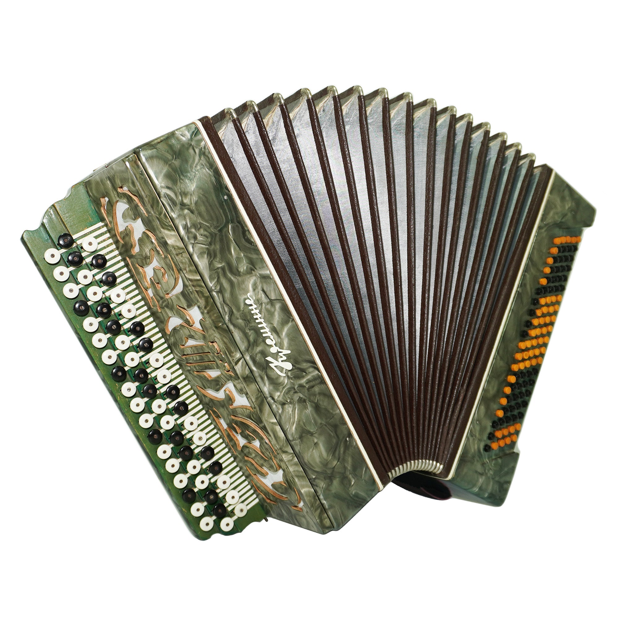 Vintage Button Accordion Kreminne, 3 Rows, 100 Bass buttons, made in Ukraine New Straps, 2295, Bright and Rich sound.